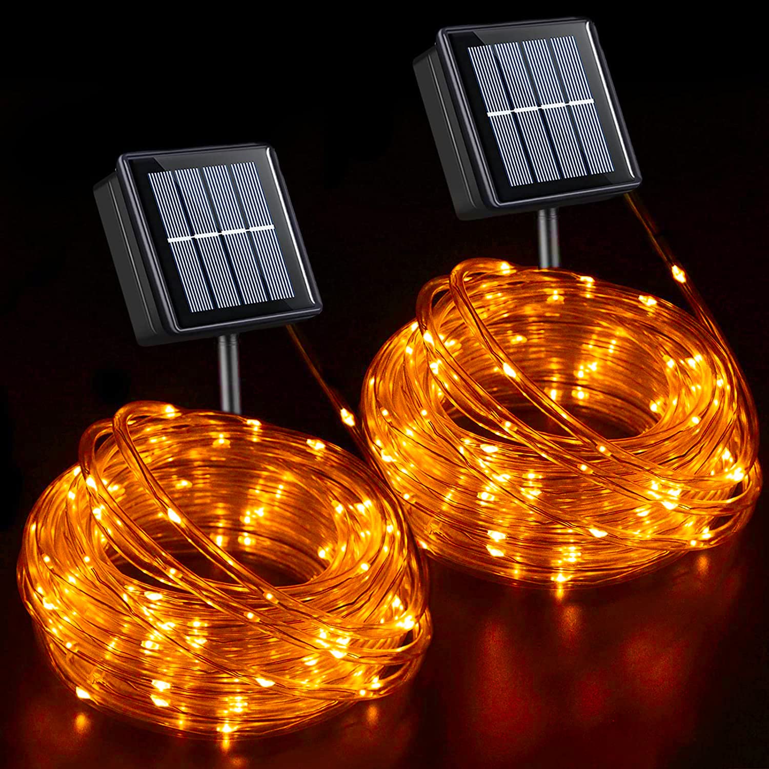 YEGUO Orange Lights for Halloween, 2 Pack Each 33ft 100 LED Rope Lights Outdoor, 8 Modes Fairy Lights in Clear Thin Tube for Fal