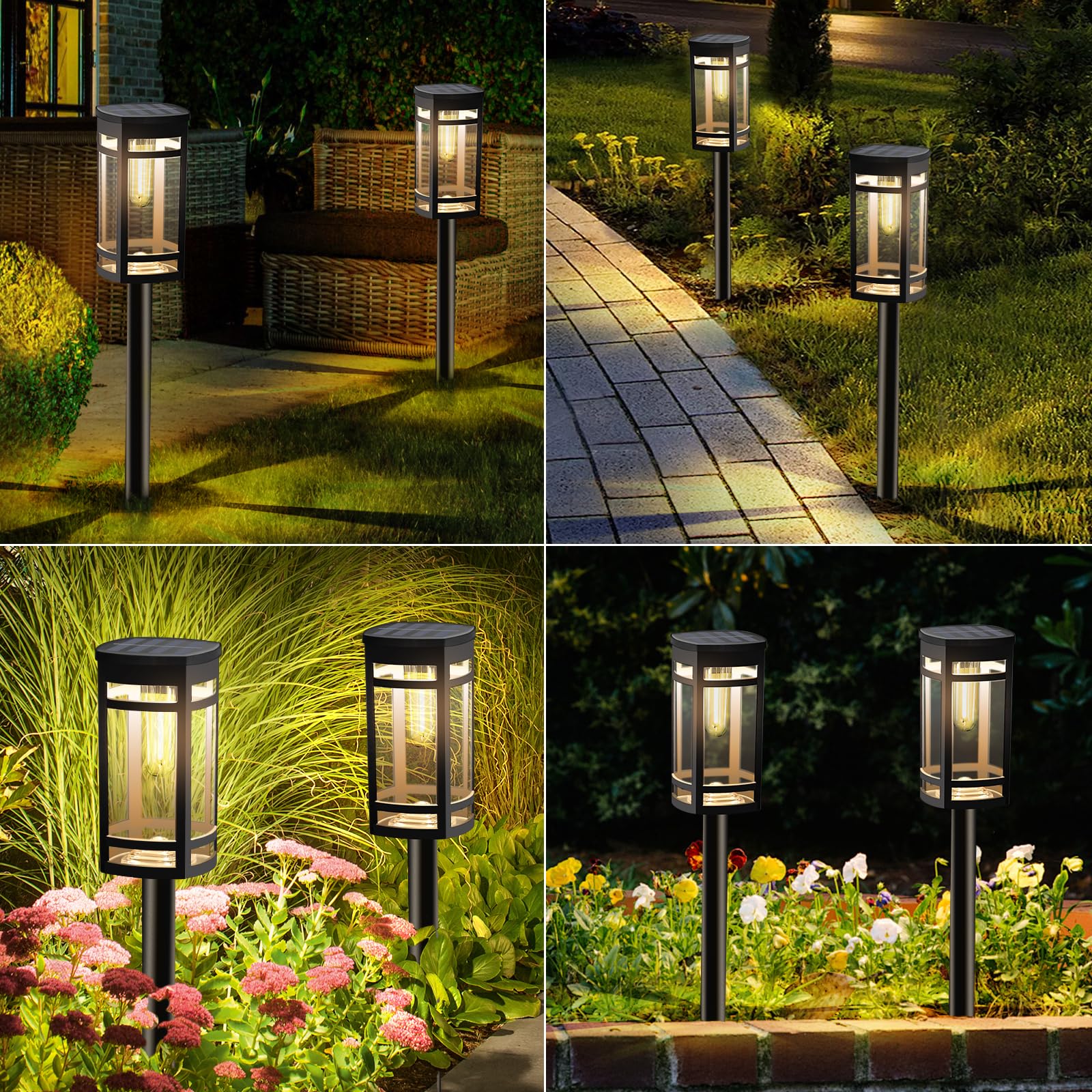 EXCMARK 16 Pack Solar Lights - Waterproof Garden Pathway Lighting, Warm White, Black, Model HR24WH08