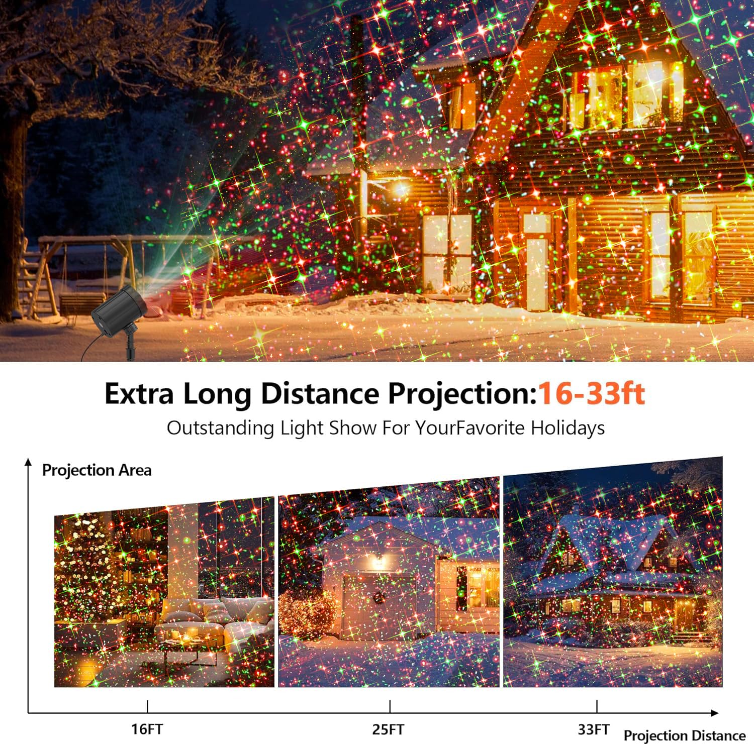 Christmas Projector Lights Outdoor, Blofun Red And Green Starlight Projection Light, 3 Modes With Remote Control, Halloween, Christmas, Party, New Year Decoration Waterproof And Frostproof