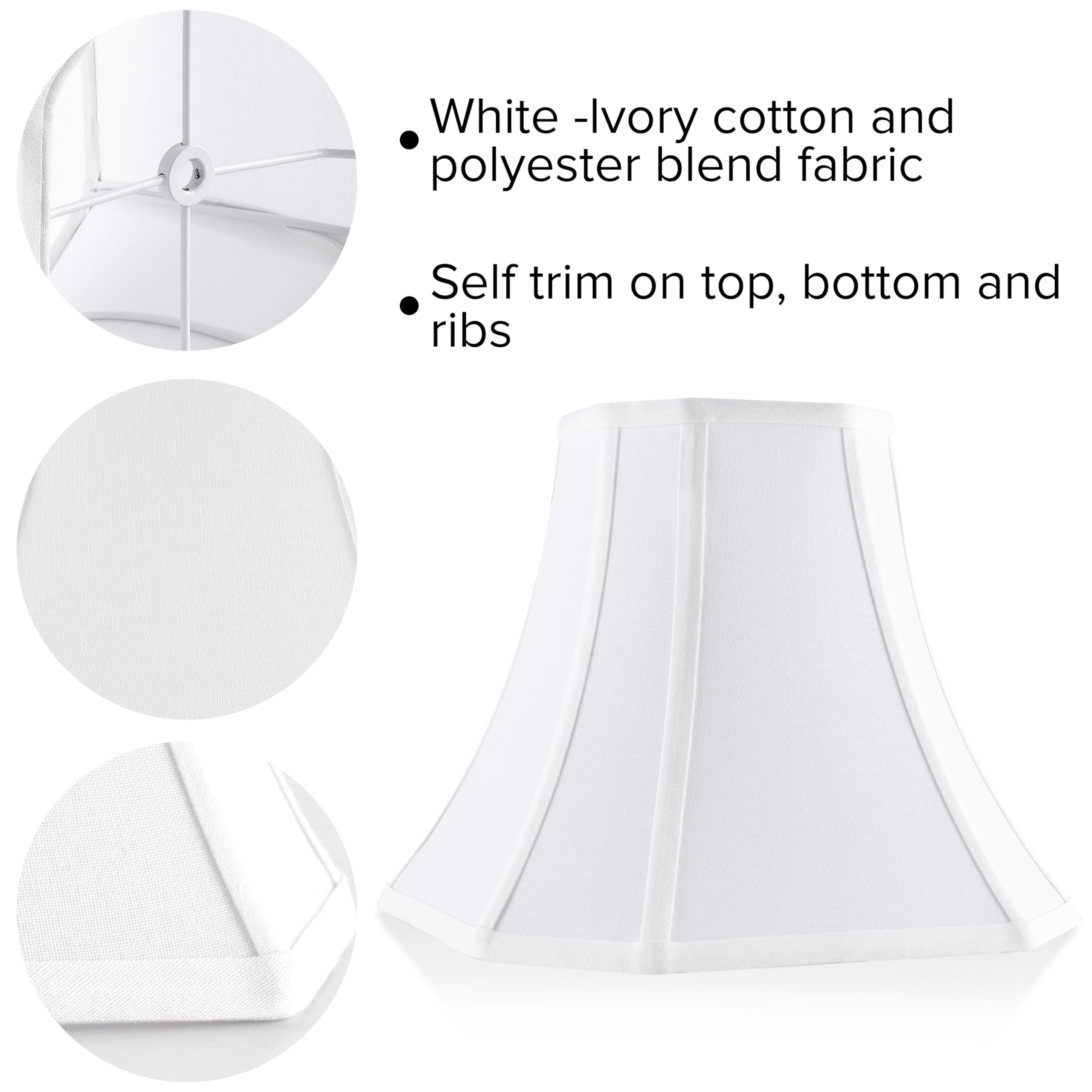Jerhous White - Ivory Square Cut Corner Bell Lamp Shade Set Of 2 Medium Lampshade 6.5Top  13Bottom  10.6Hight(Spider) Mode