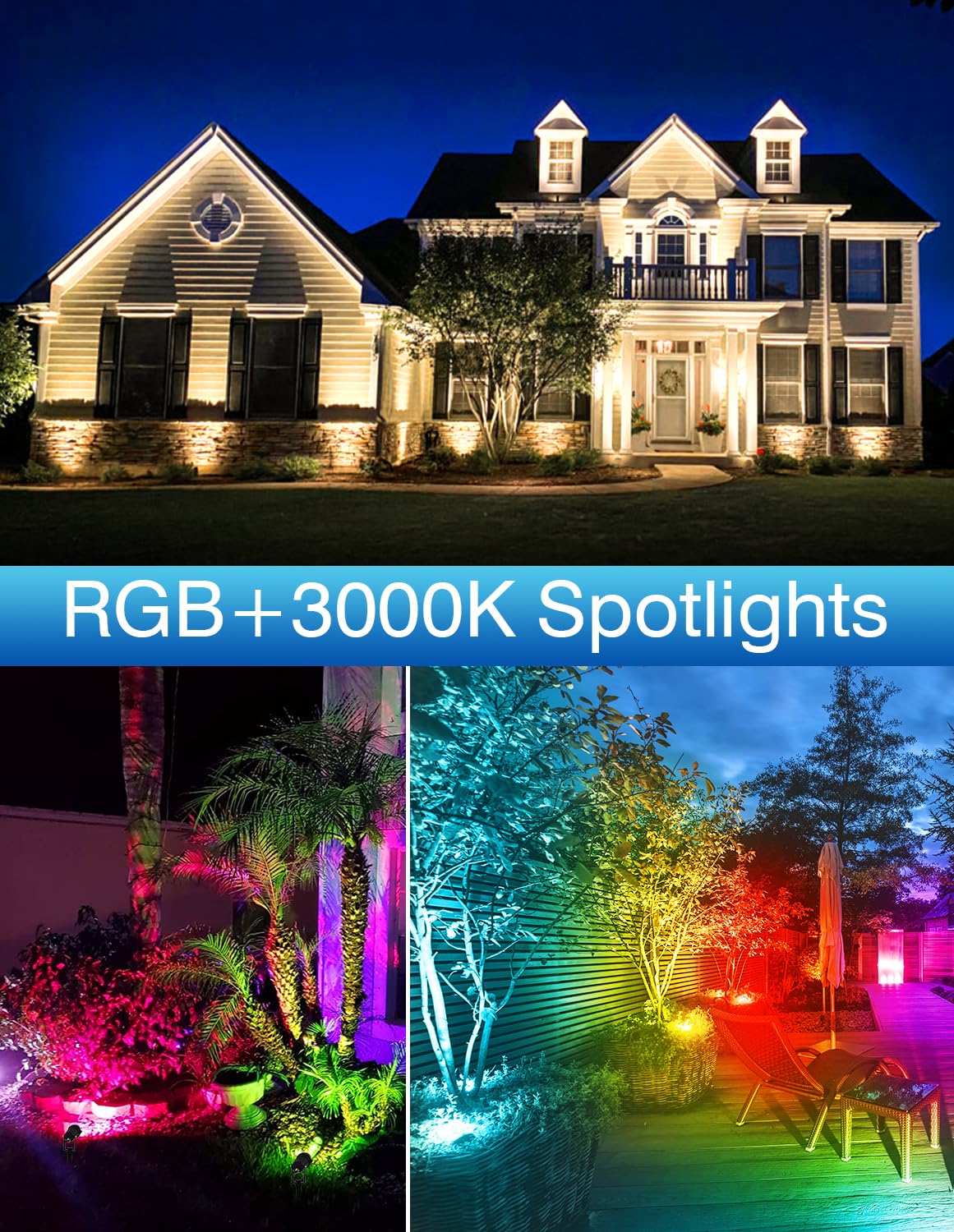 CREPOW RGB LED Spotlights - 2 Pack Waterproof Landscape Lighting for Outdoor Decoration, Model TS-F2020, Ideal for Yard and Garden