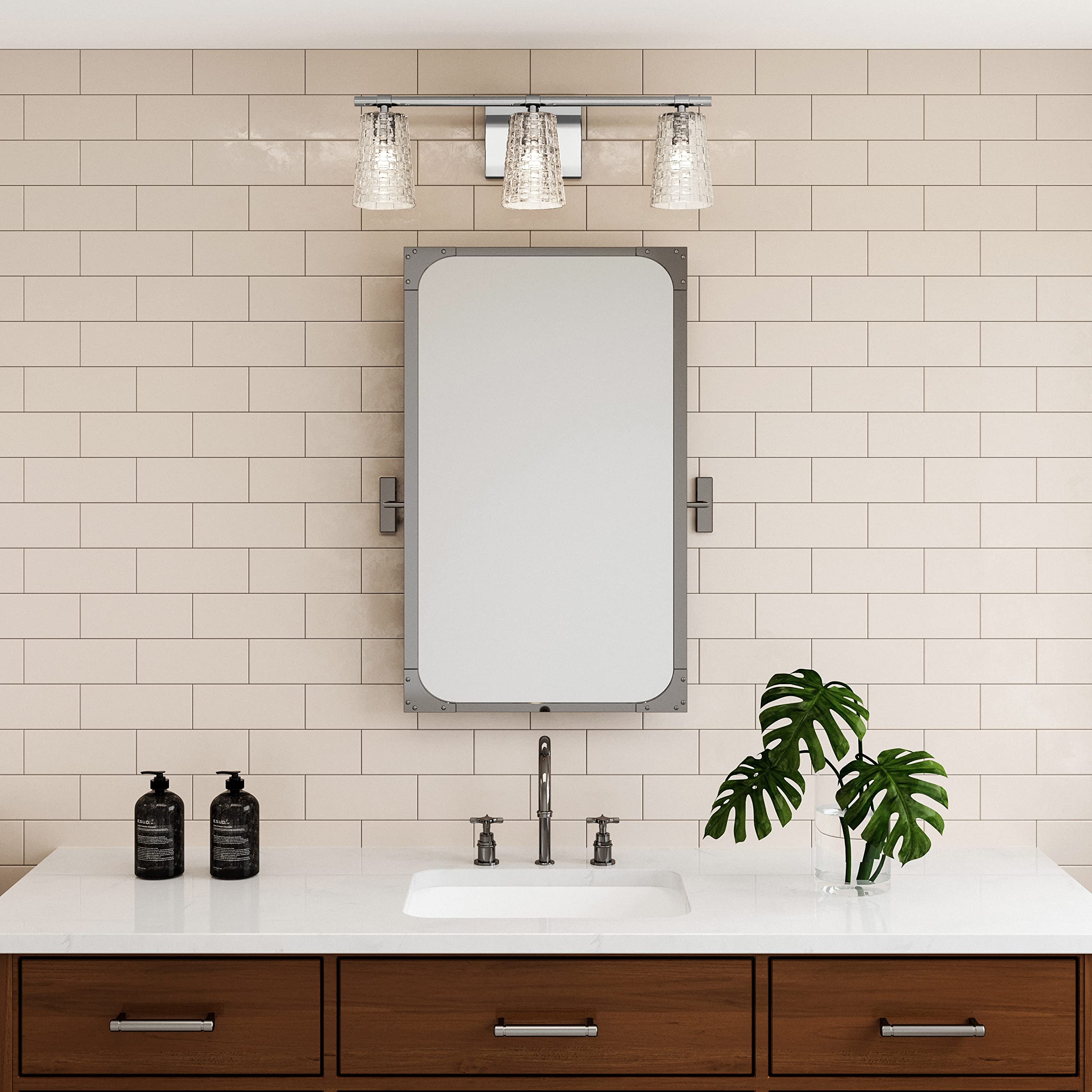 Elk Home 3-Light Lightweave Vanity Light, Polished Nickel With Clear Crystal, Traditional Style