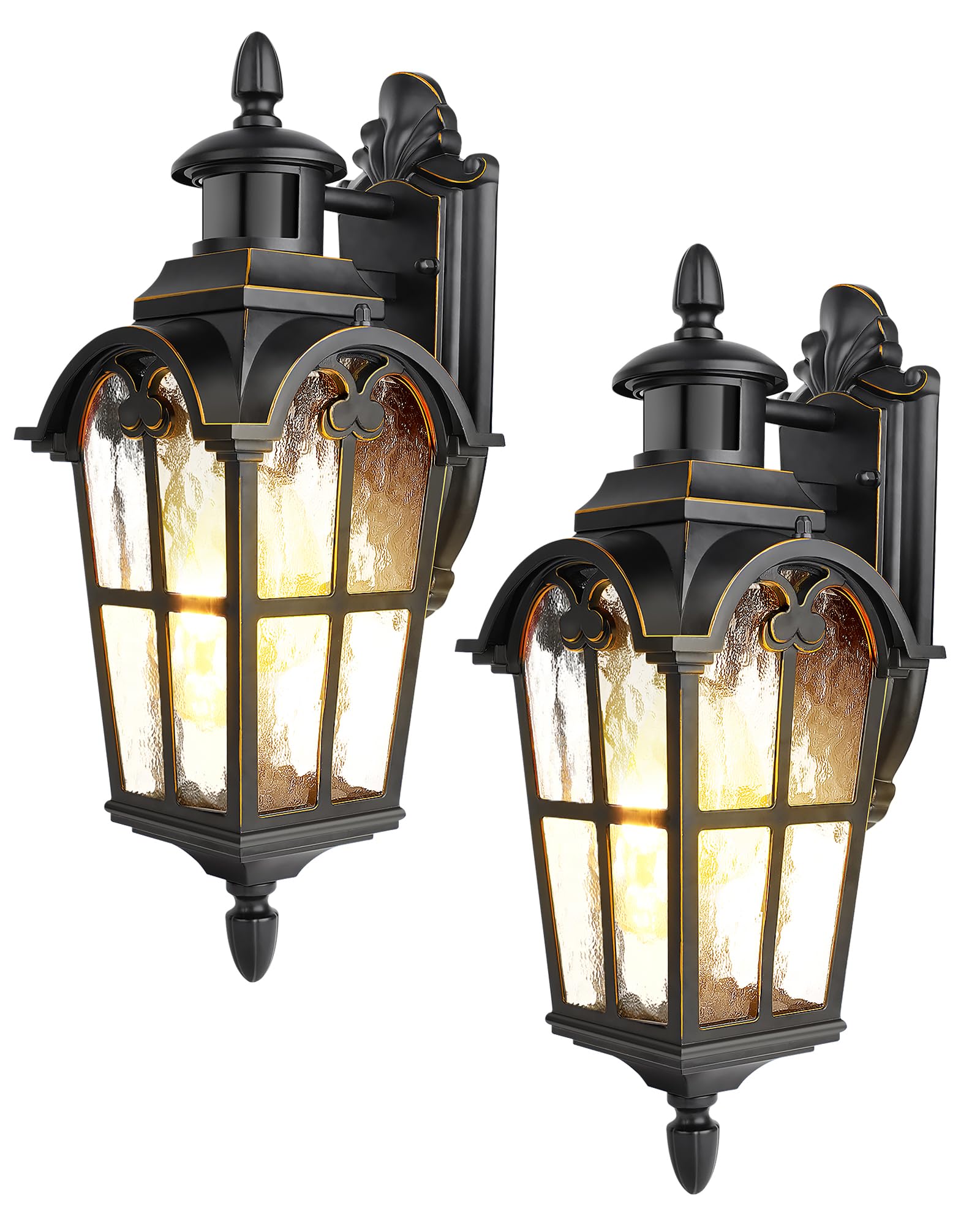 DEWENWILS Motion Sensor Outdoor Wall Lights, Black and Gold, Waterproof, 2-Pack, Model HOWL07BD