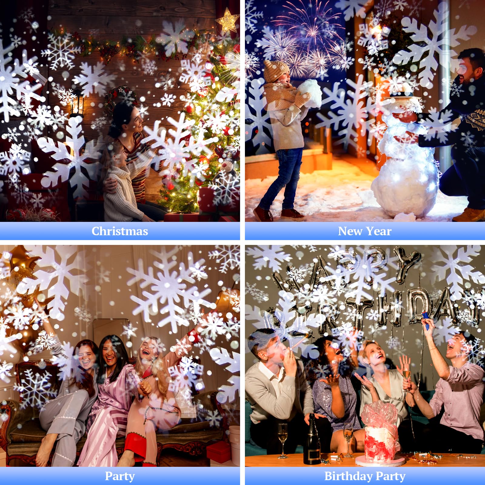 Christmas Projector Lights Outdoor, 2024 Double-Head Rotating Led Snowflakes Projector, Waterproof Christmas Decoration Lights F