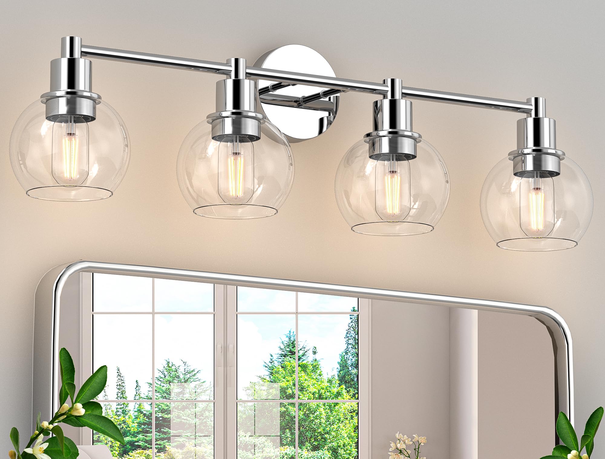 Espird Polished Chrome 4-Light Bathroom Vanity Light Fixture - Industrial & Farmhouse Sconce