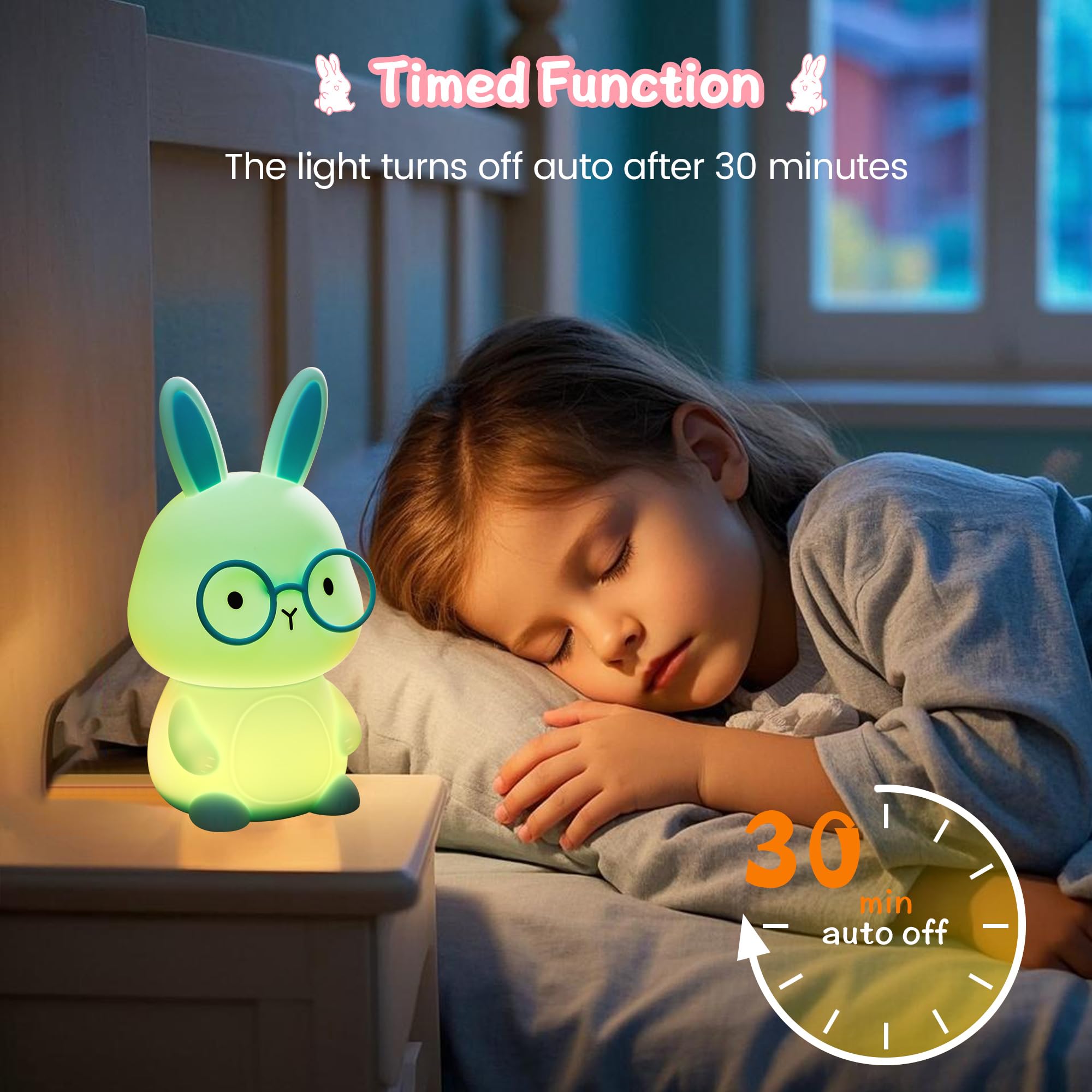 FAMIDUO Bunny Night Light, Rabbit Lamp for Kids, Rechargeable LED Nightlight for Easter Gift,Silicone Bedside Lamp with Touch Co