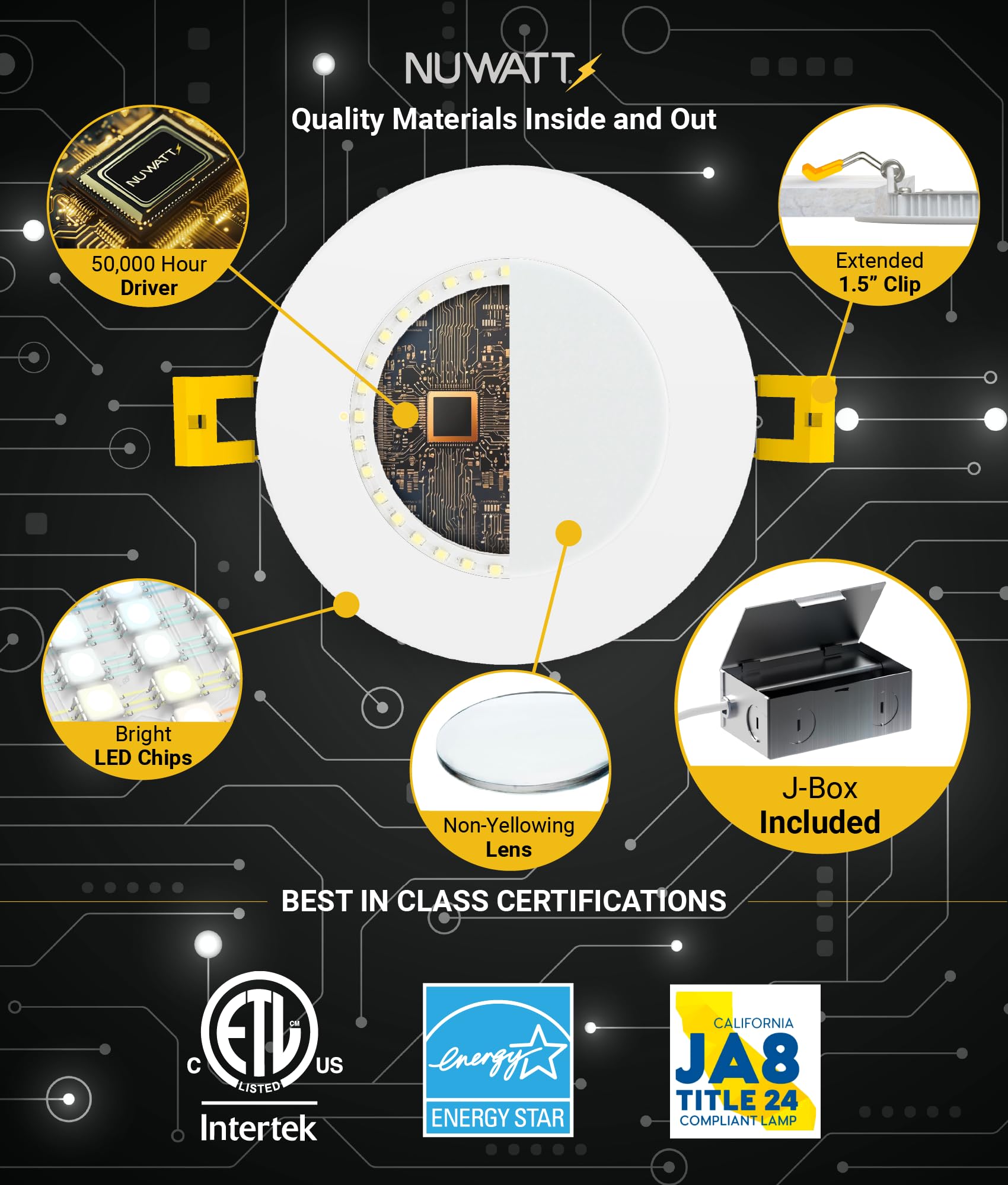 Nuwatt 12 Pack, 4 Inch Ultra-Thin Led Recessed Lighting, 5Cct 2700K/3000K/3500K/4000K/5000K Selectable, 630Lm, 9W, Ic Rated, Dim