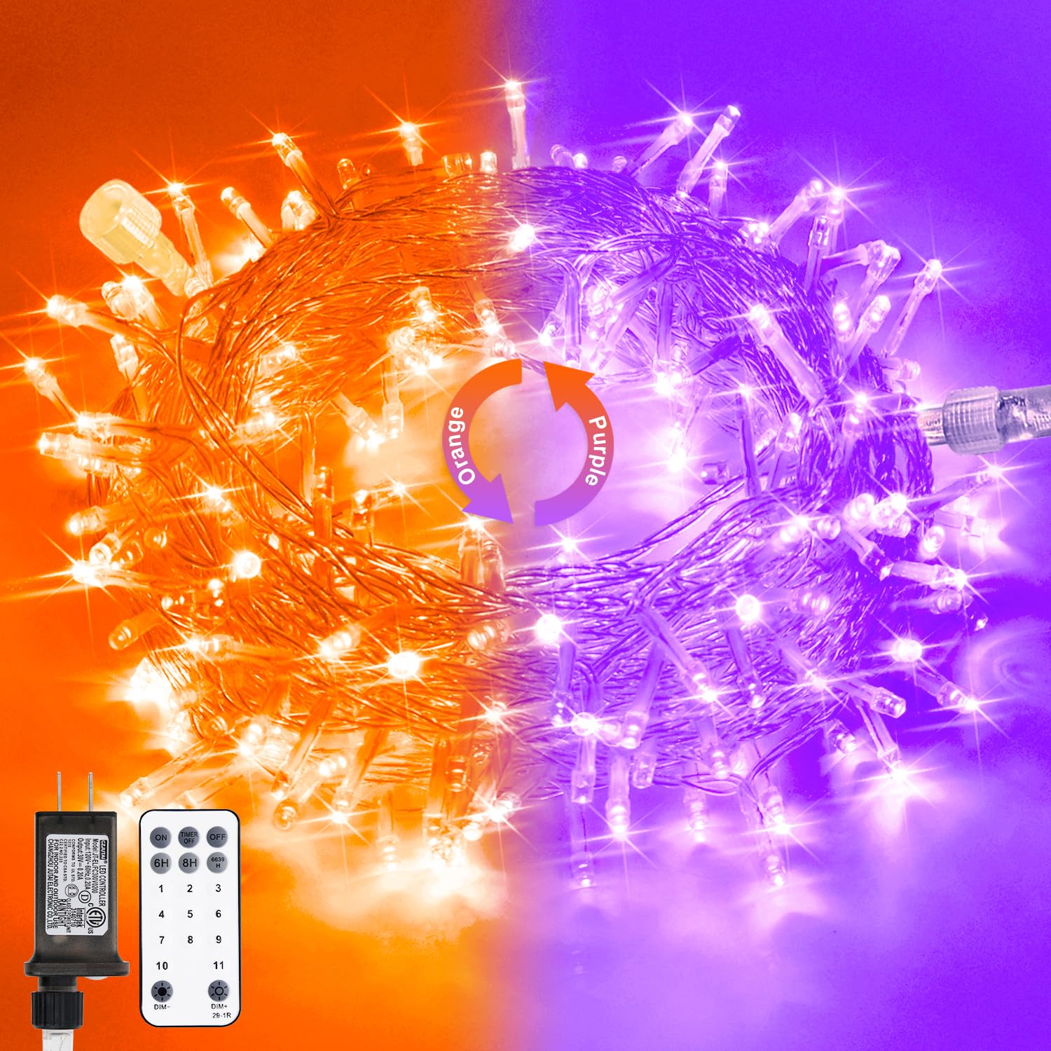 Jmexsuss 100 Led Orange & Purple Halloween Lights Plug In, 11 Modes Halloween String Lights Indoor With Remote, 33Ft Connectable