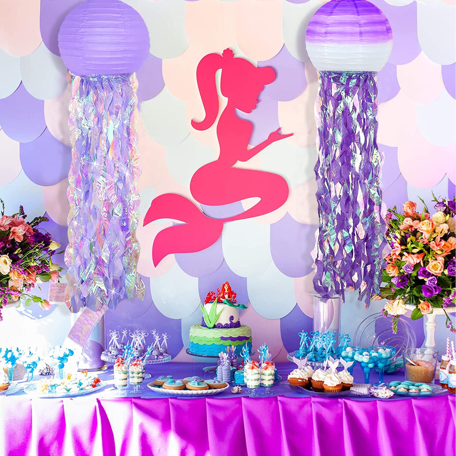 6 Packs Jellyfish Paper Lanterns Hanging Mermaid Wishes Lantern Gradient Purple Lavender Purple Ocean Theme Party Supplies Great