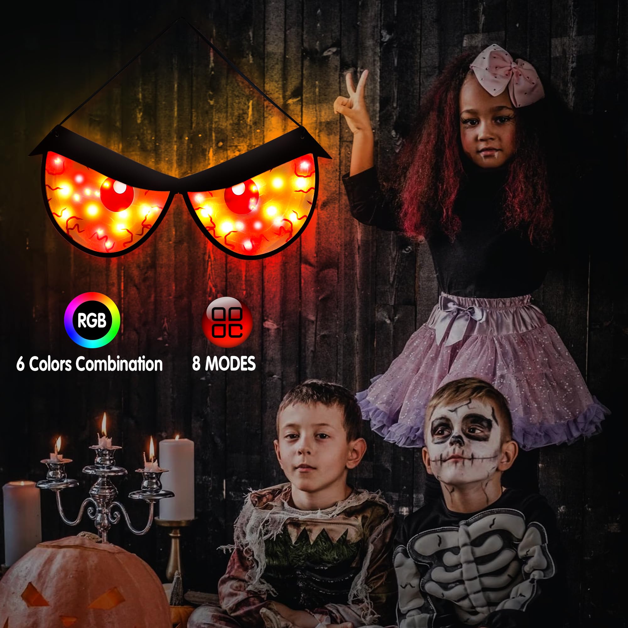 [Timer & 8 Modes] Halloween Decorations Spooky Eyes Lights, Extra Large 21 Inch Halloween Window Decorations Rgb Lights Glowing Eyes Halloween Window Lights Usb Powered Halloween Decor Indoor Home