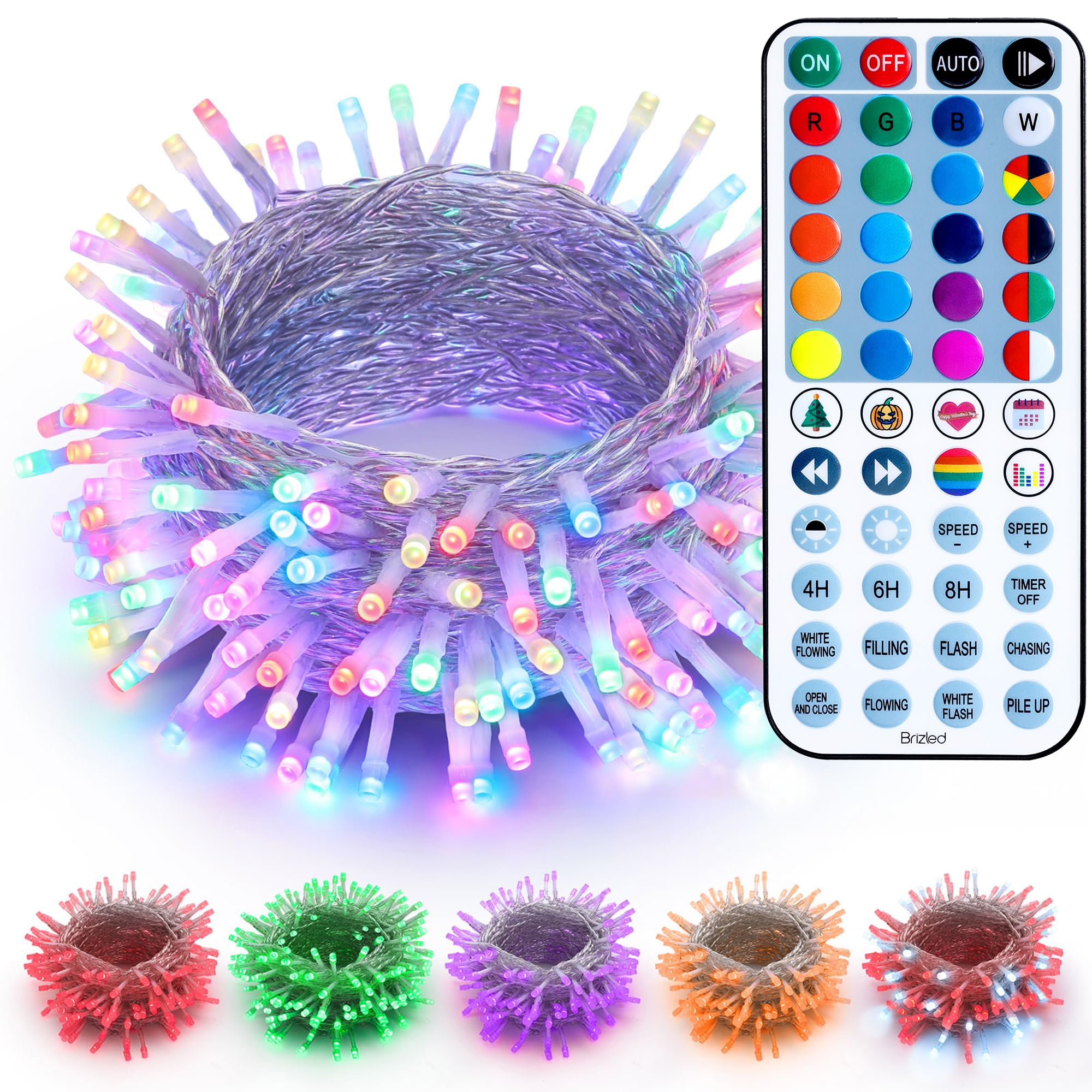 Brizled RGB Christmas Lights, 66ft 200 LED Color Changing Christmas Light with Remote, Dimmable Christmas Lights Outdoor Indoor 