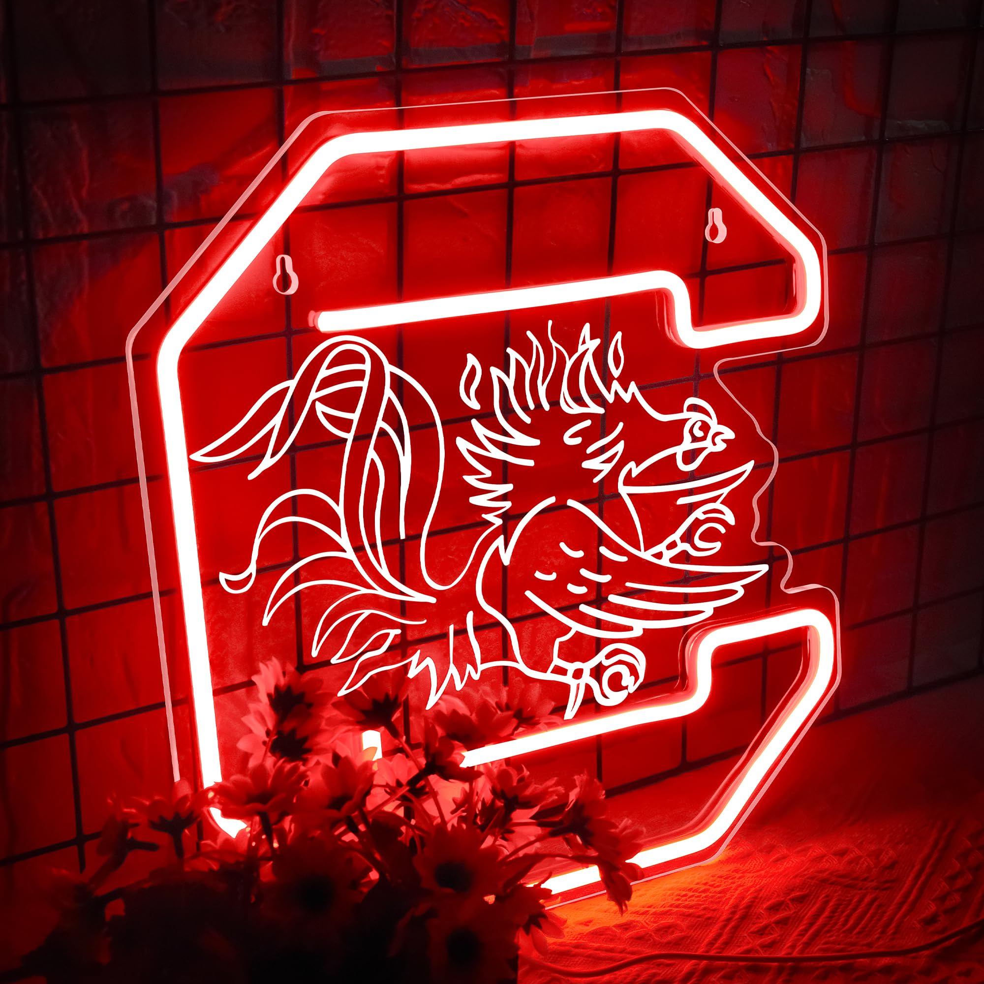 LALAON LED Neon Sign for Wall Decor - University Model ZKXD10011, 12.52"x13.78", Red Gamecock, Great for Dorms, Bars, and Parties