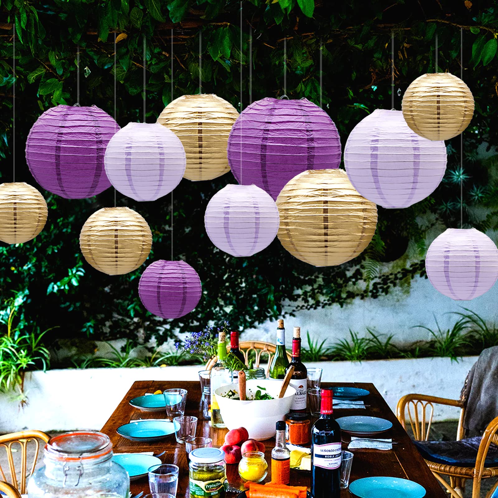 Round Chinese Paper Lanterns Decorative 14Pcs Wedding Birthday Party Valentine'S Day Baby Showers Decoration Violet