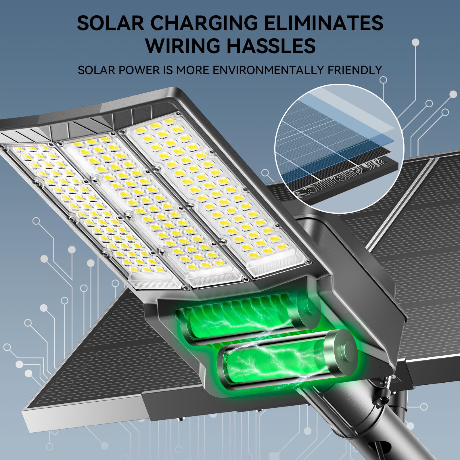 Adewalk 12000W Solar Street Light - Dual Solar Panels, Motion Sensor, Remote Control, Aluminum, Black, 1 Pack, Model TW001