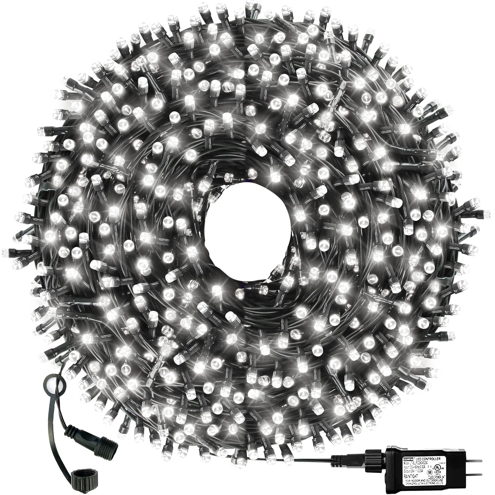 OUTYLTS Christmas String Lights End-to-End Plug 8 Modes 108FT 300 LED IP55 Outdoor Waterproof UL Certificated Indoor Fairy Lights Garden Wedding Christma Trees Parties Decoration White Light