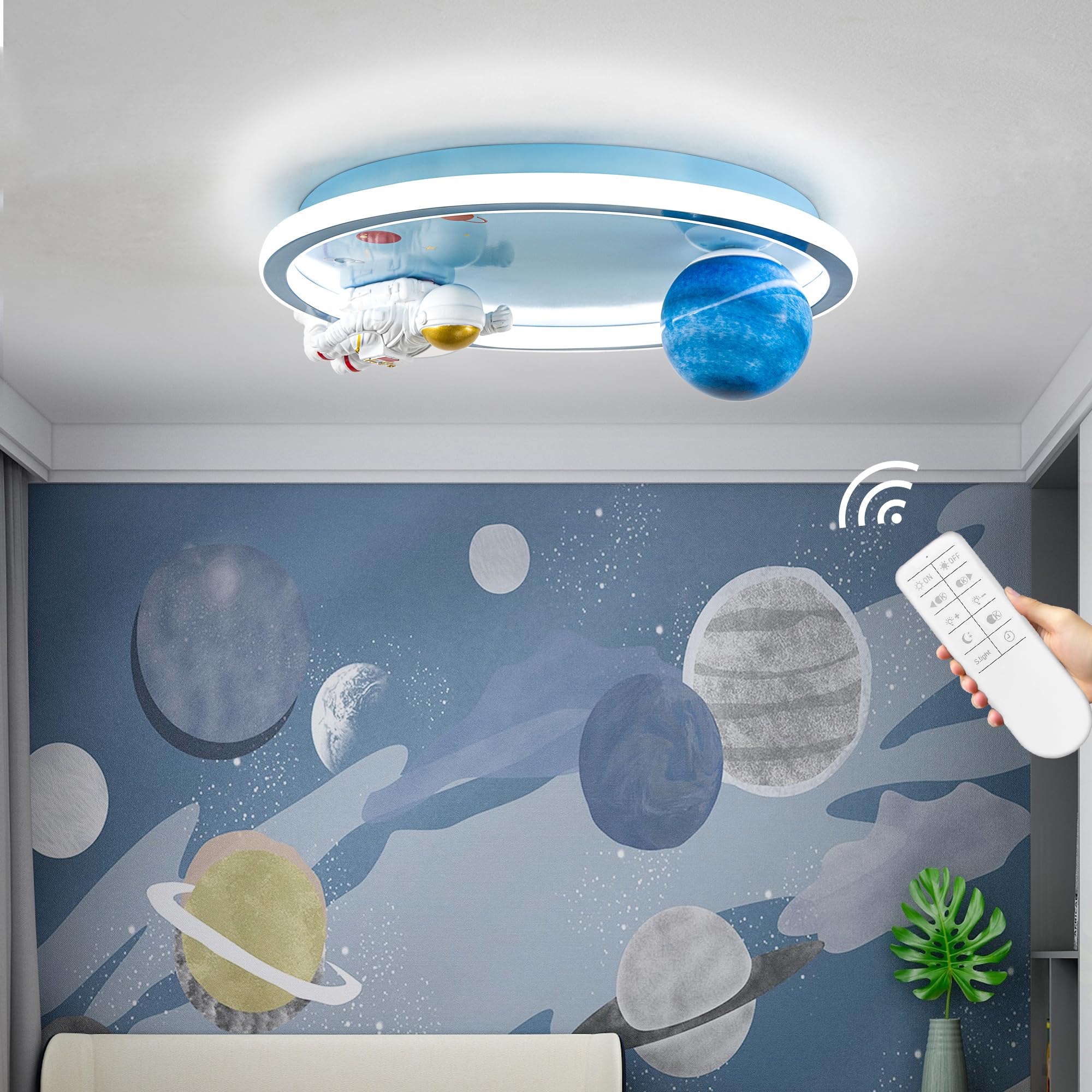 Shine LUEST Astronaut Ceiling Light Fixture 20 Dimmable Kids Flush Mount Ceiling Lights for Bedroom LED Chandelier 3000K-6000K w