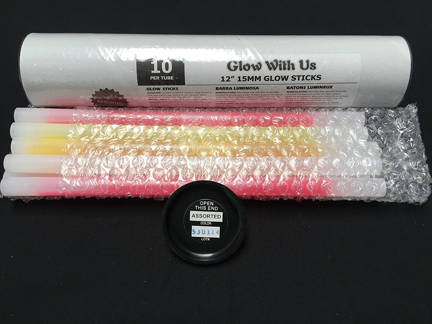 Glow With Us Glow Sticks Bulk, 100 Jumbo 12” Light Sticks, Assorted Colors, 14-Hour Glow, Cardboard Material