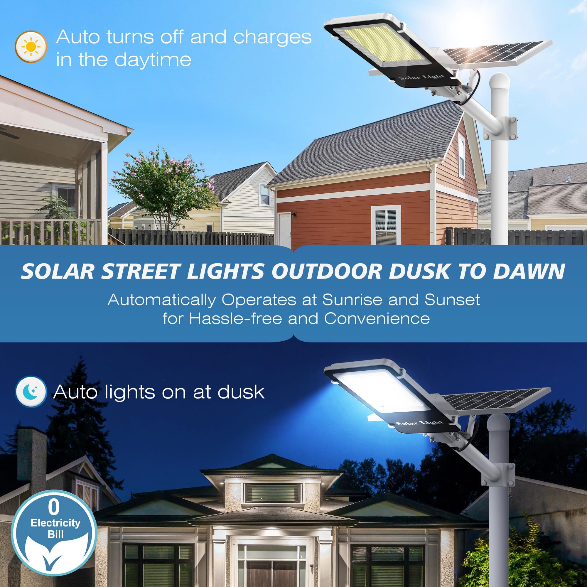 5000W Solar Street Lights Outdoor - Led 6500K Solar Lights Outdoor Dusk To Dawn, High Brightness Solar Parking Lot Lights Commercial, Ip66 Waterproof Street Lights Solar Powered For Yard (2 Pack)