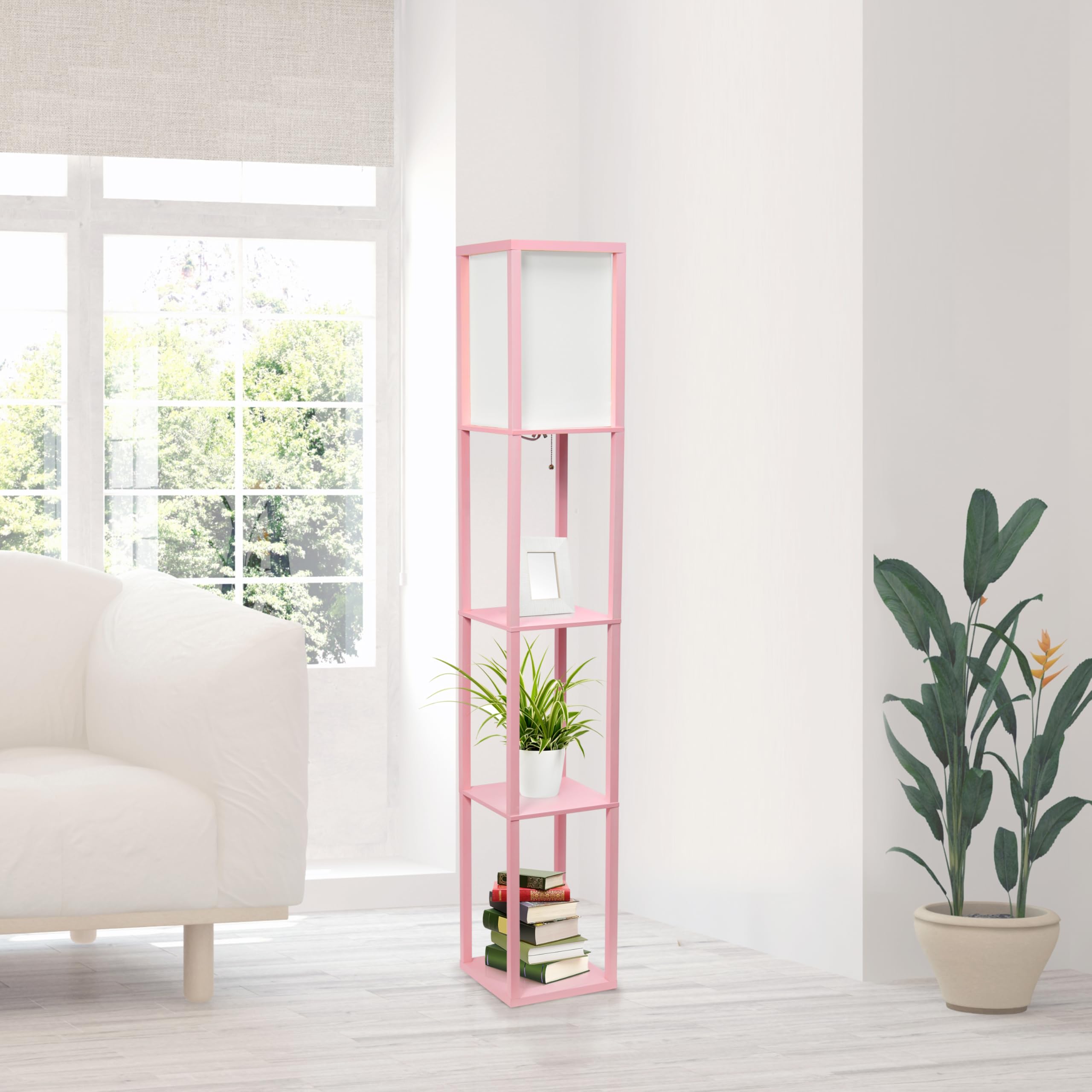 LALIA HOME Column Shelf Floor Lamp, Wood, Light Pink, 10.14 x 10.14 x 62.75, Model LHF-3004-LP
