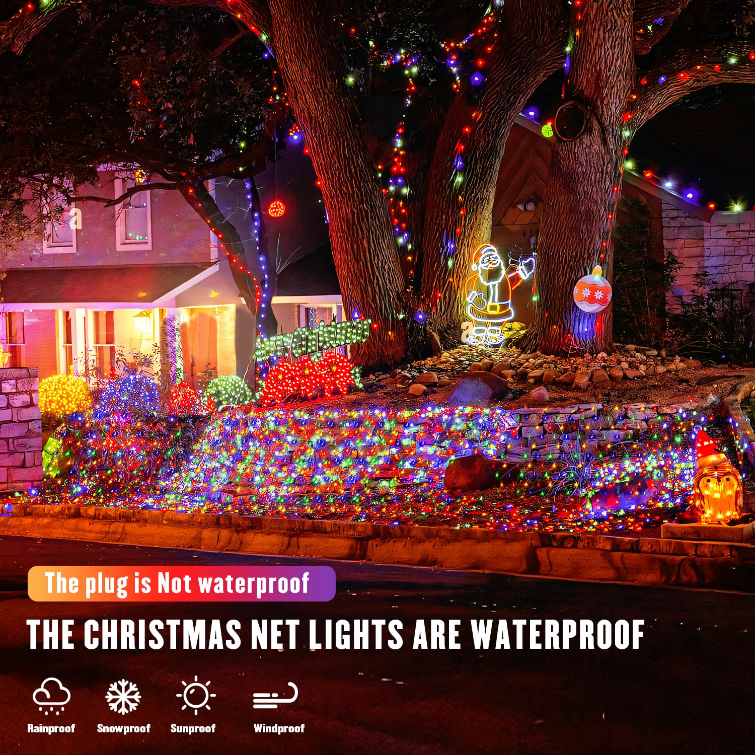 JMEXSUSS 360 LED Christmas Net Lights, 12ft x 5ft, Multicolor, Outdoor Plug-in, Connectable for Bushes and Tree Decoration