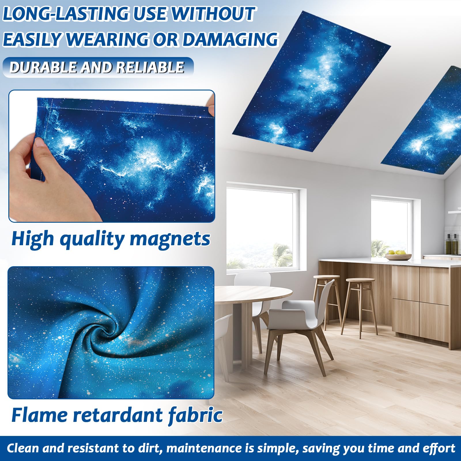 Wiooffen 8 Pcs Fluorescent Light Covers, Magnetic Filter, 4x2 Feet, Polyester, Starry Sky Blue, Model YM0848