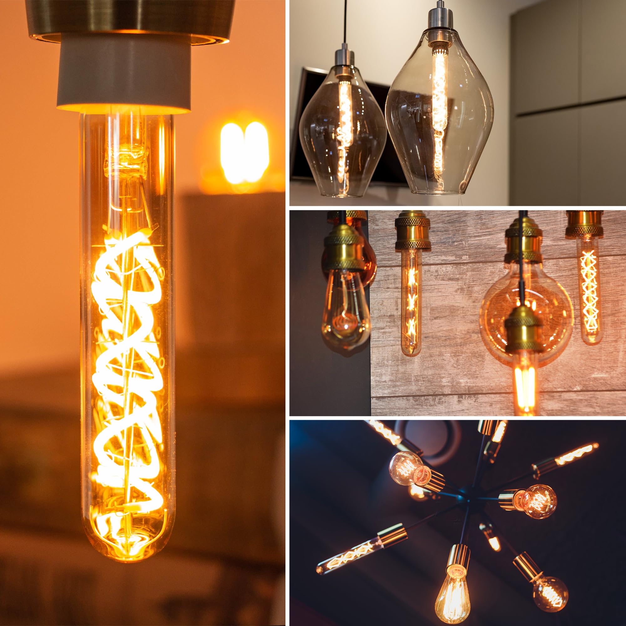 Grensk E12 Candelabra Tubular LED Bulbs, 3W Equivalent to 25W, 2200K Warm Light, Glass, 6 Pack, Vintage Amber Filament