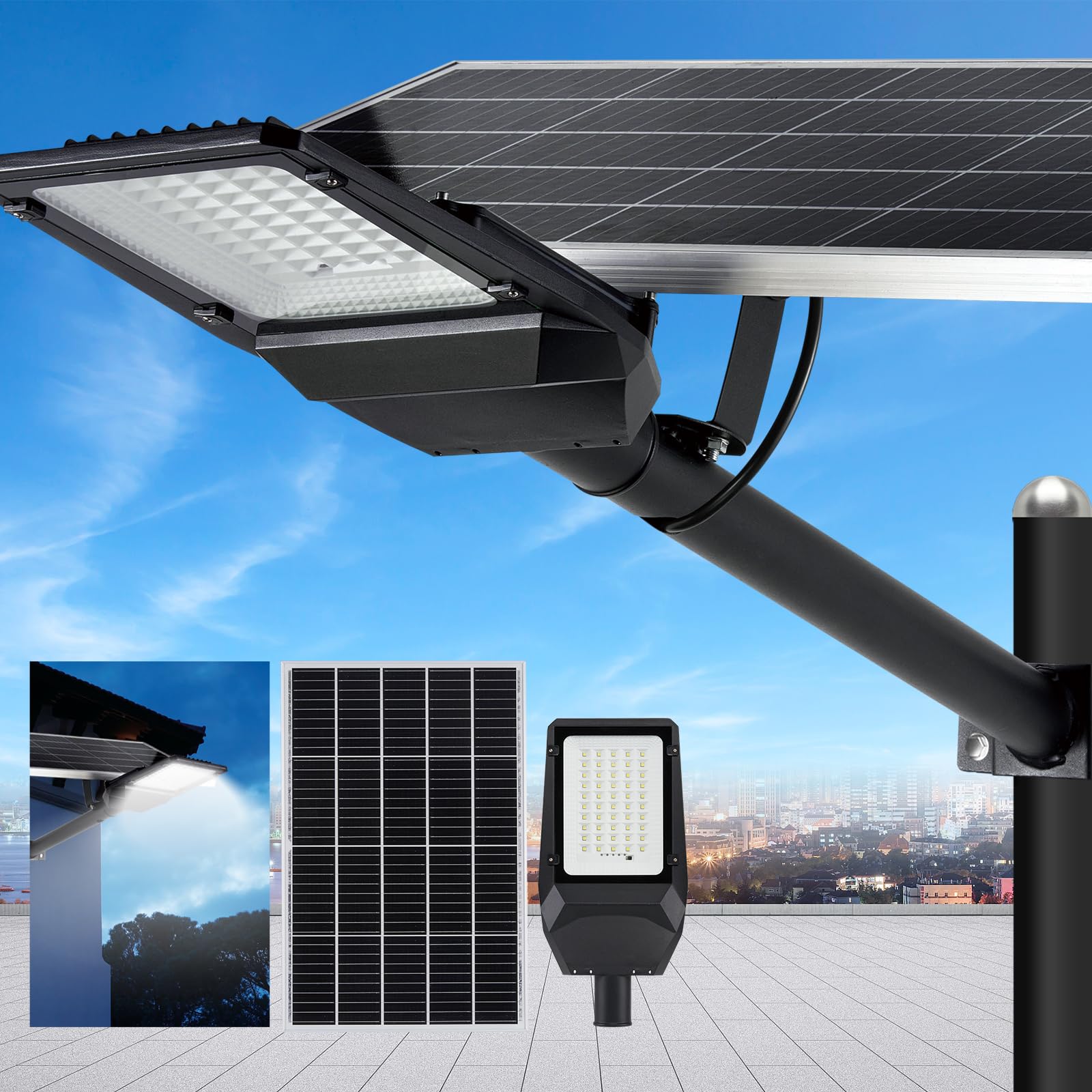 QMXINEYU 8000W Solar Street Lights Outdoor - 6500K Solar Lights Outdoor Waterproof Dusk to Dawn, High Brightness Street Light So