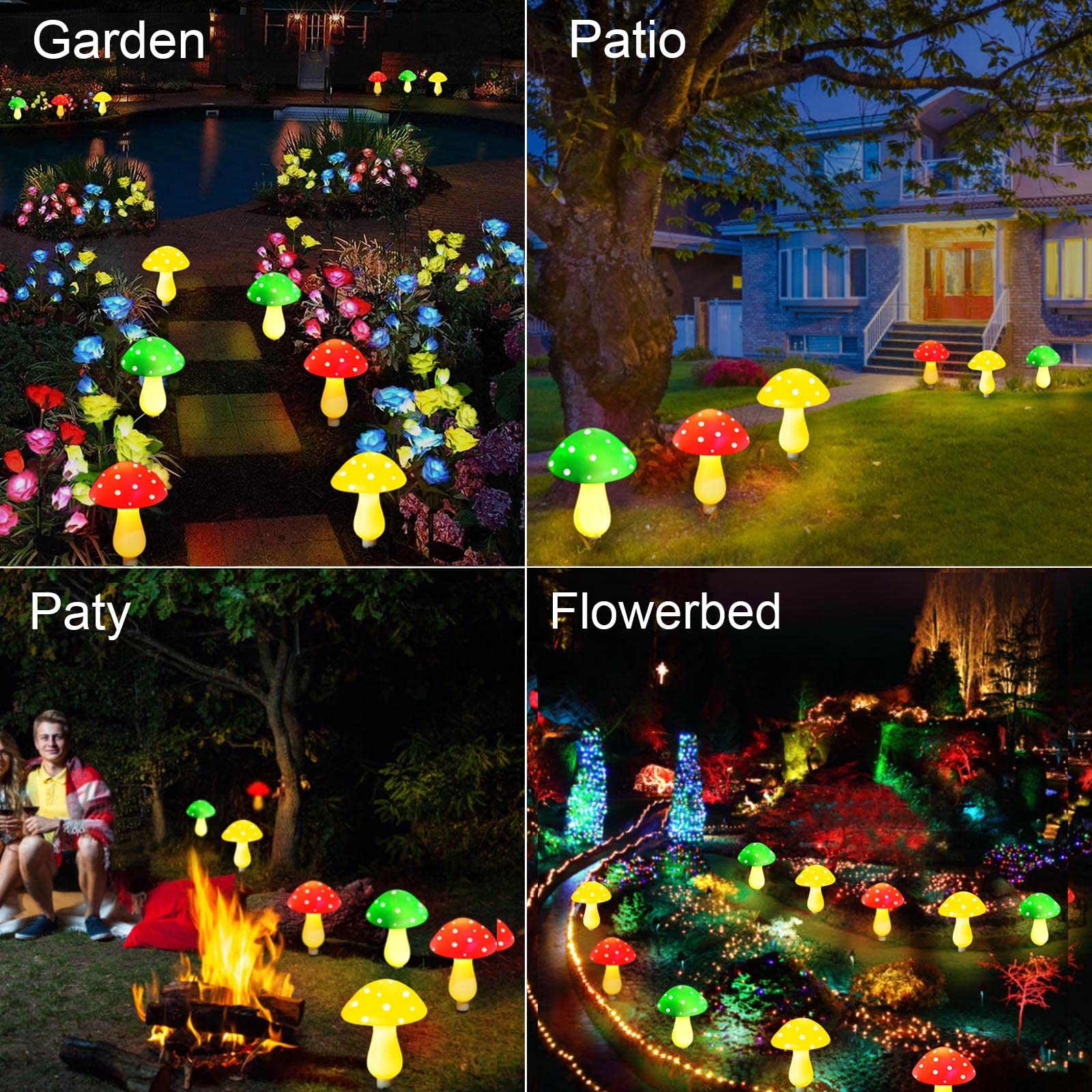 Abkshine Upgraded Outdoor Solar Garden Mushroom Lights(6 Mushrooms Lamps), 8 Modes Outside Waterproof Solar Powered Christmas Li