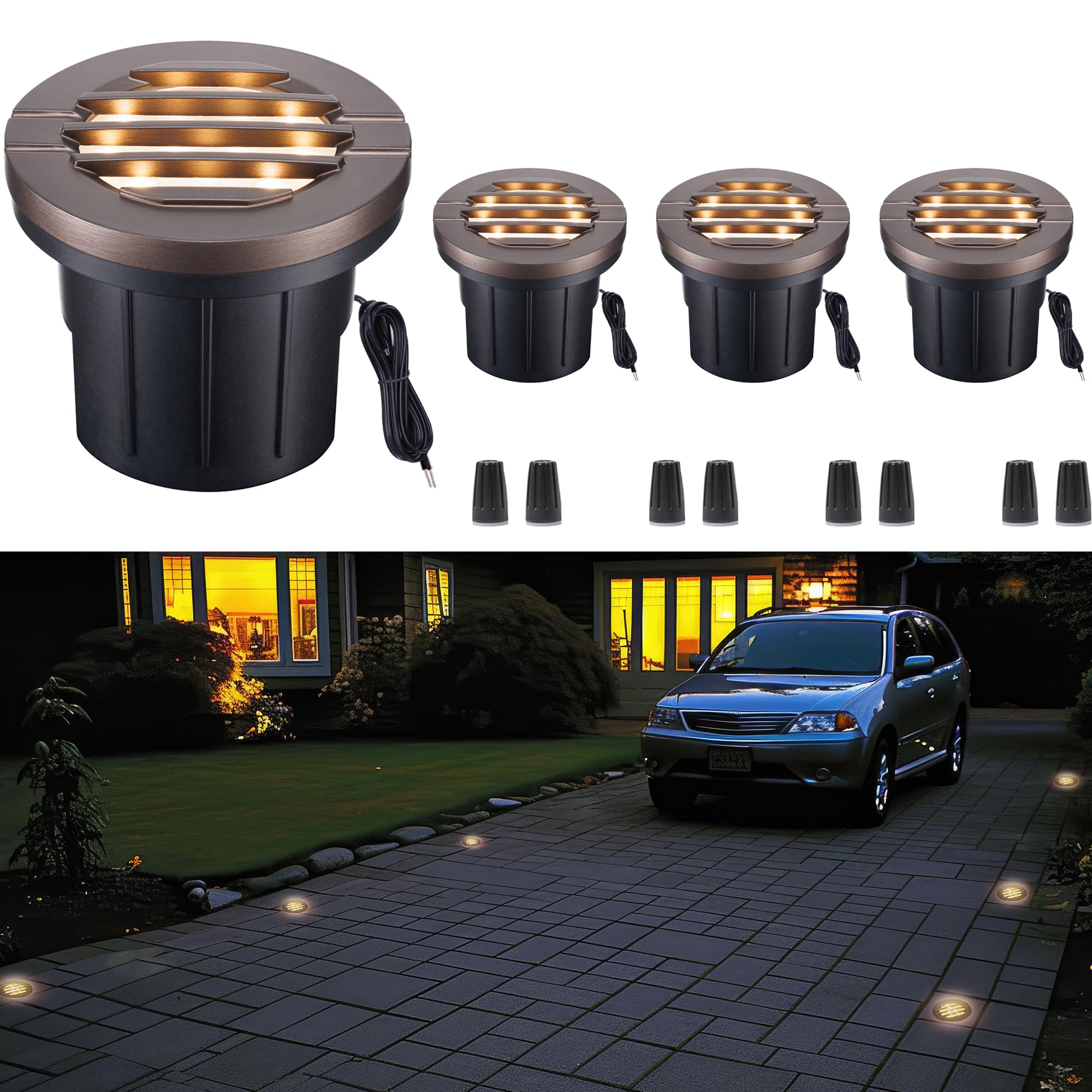 Varmtalys LED Well Light, 12V Waterproof Aluminum, 350LM, 4 Pack, Oil Bronze Uplight