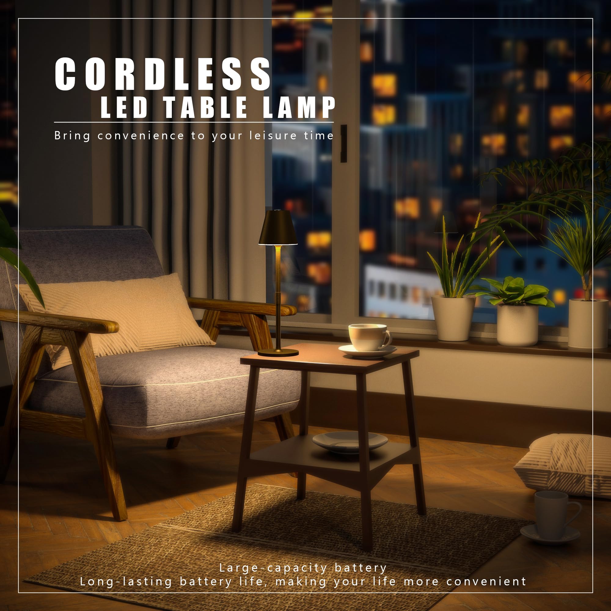 Timjorman LED Cordless Table Lamp - 4000mAh Rechargeable, 3-Level Brightness, Minimalist Design, Bronze, 4 Pack