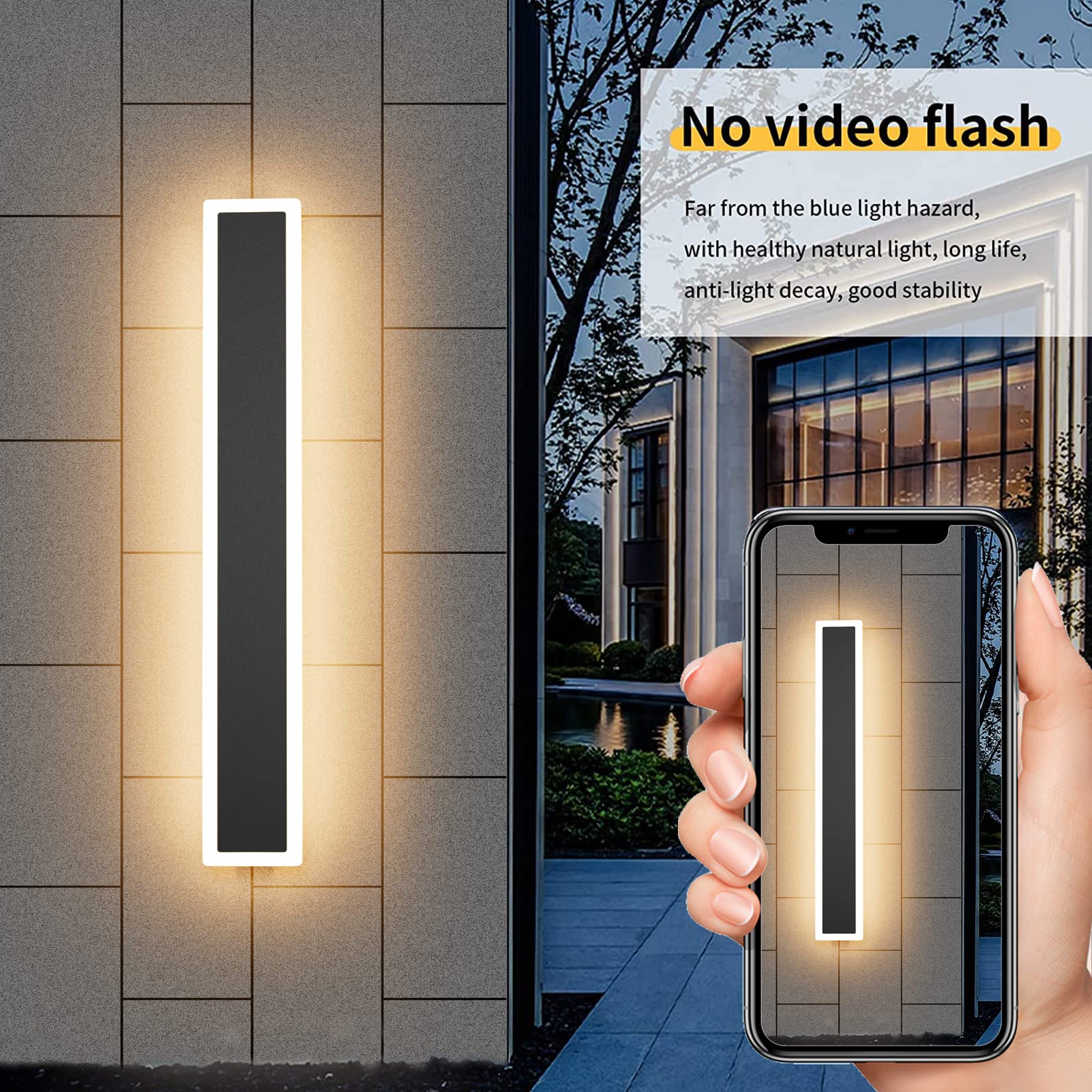 Aipsun Led Outdoor Wall Light Fixtures, Black Exterior Wall Sconces 3000K,23.6Inch Modern Porch Patio Wall Light Fixture For Hou