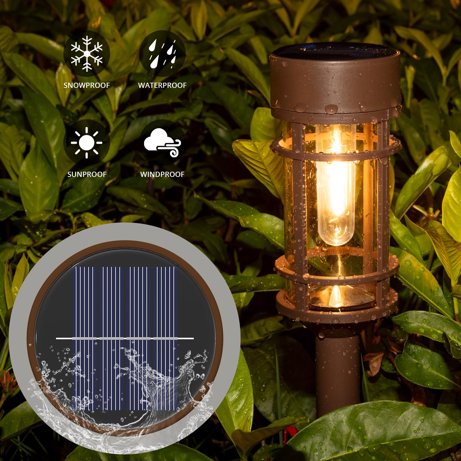 ILANCK Solar Pathway Lights Outdoor 8 Pack, Waterproof IP65, Metal, Brown, Model HNBRPL07BR