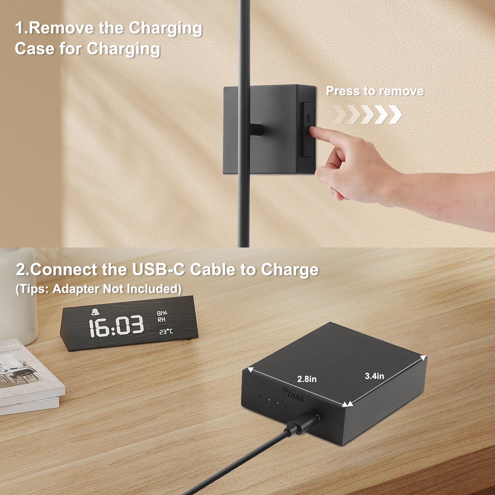 KARTOOSH Wall Sconces, Removable Battery Operated, Remote Control, Dimming, 24.4 Inch, Black, Model ZM321BBL60 (2 Pack)
