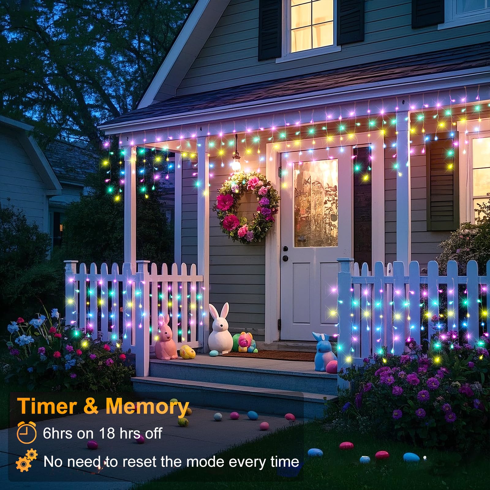 Nielfoi Christmas Lights Outdoor, 640 LED Twinkle String Light, 66ft Pastel Multi-Color, Clear Wire Short Curtain Light