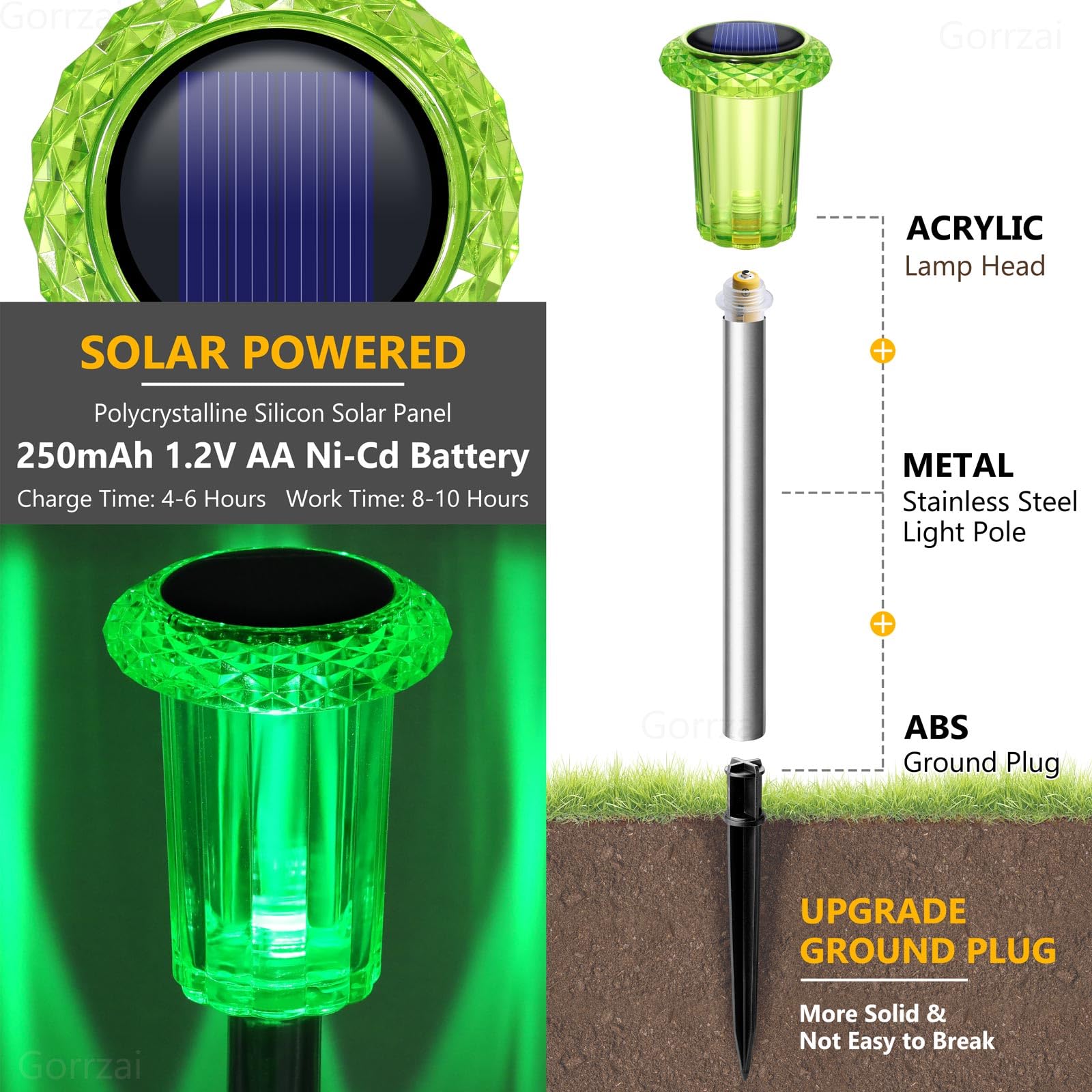 Gorrzai 10 Pack Solar Pathway Lights - Waterproof Green Outdoor Halloween Decorations