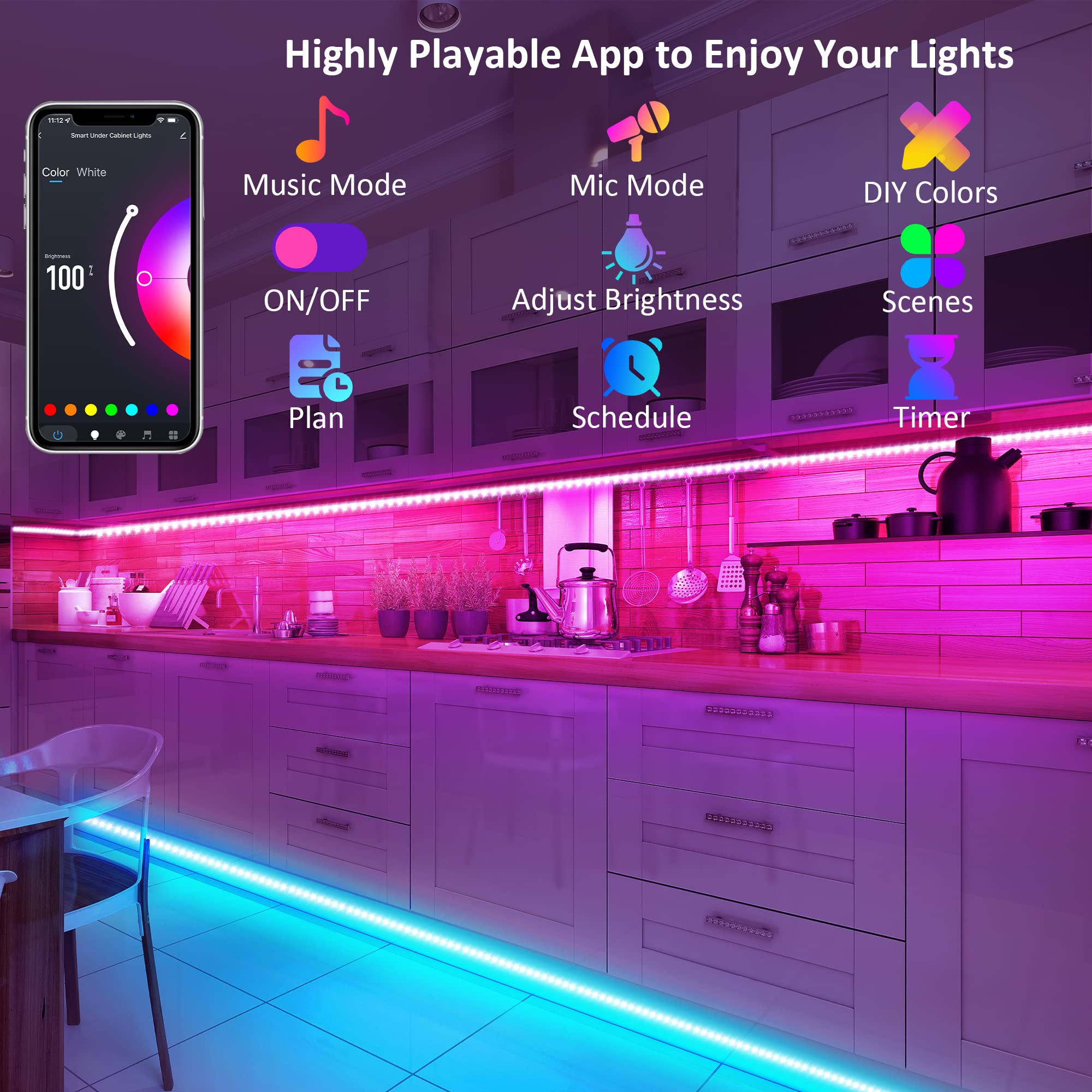 Maylit 10 Pcs Smart Rgb Under Cabinet Lights Kit, Compatible With Alexa And Google Assistant, App And Remote Control, Music Sync
