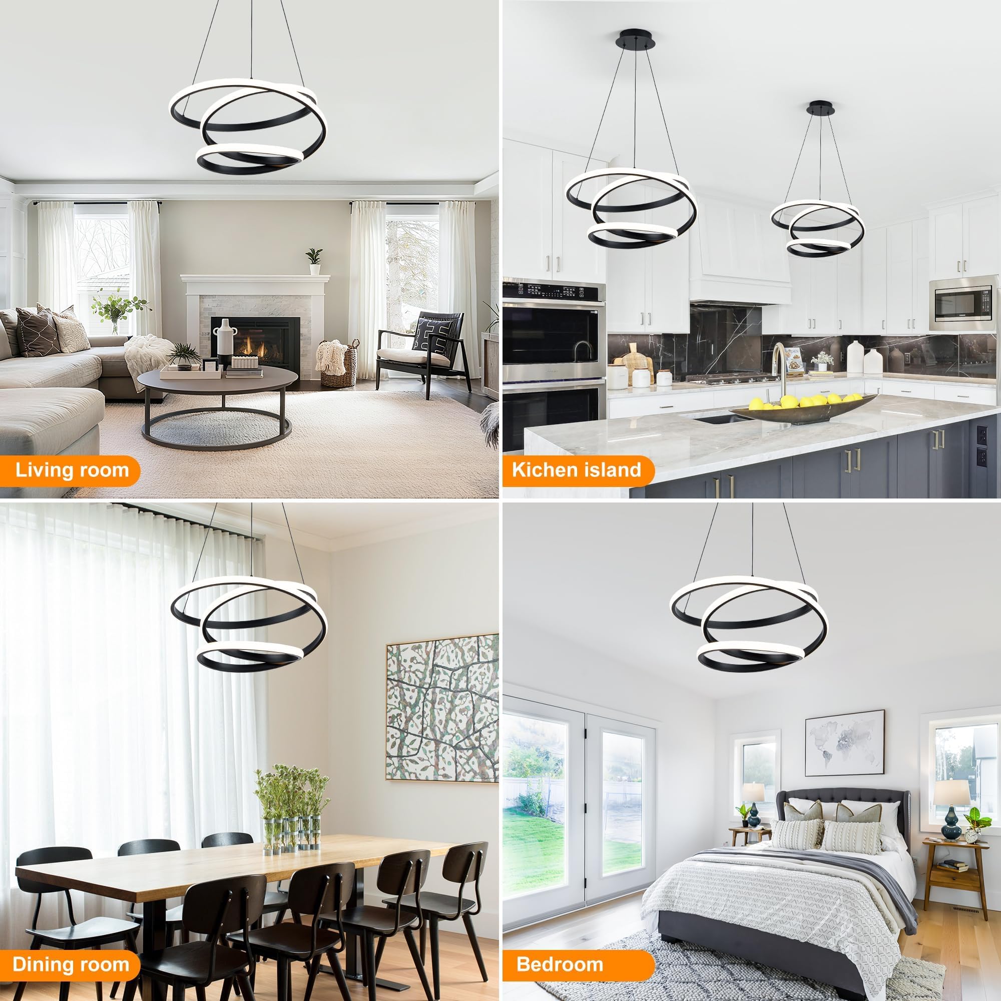 Mayful Modern Chandelier With Remote Control  3-Color Dimmable Led Pendant Light Fixtures  Height Adjustable Kitchen Island Lighting For Dining Room Bedroom Living Room Foyer Office Black 19.7 Inches