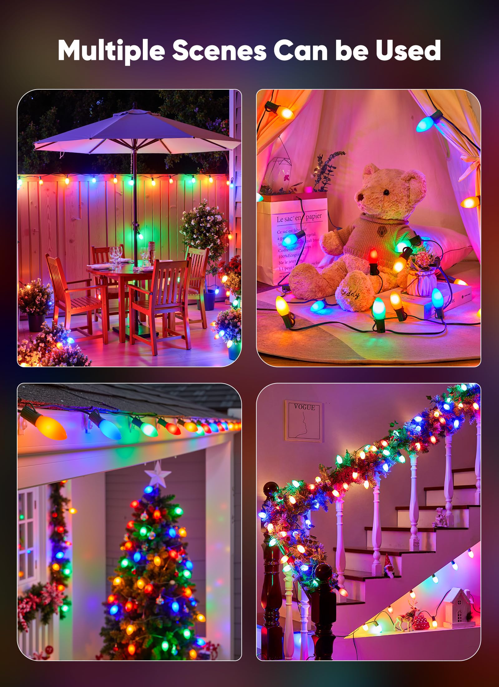 C9 Led Christmas Lights Outdoor  200 Feet C9 String Light With 200 Shatterproof Matte Bulbs  Connectable Waterproof Christmas Tree Lights For Holiday Roofline Backyard Garden Decor  Multicolor