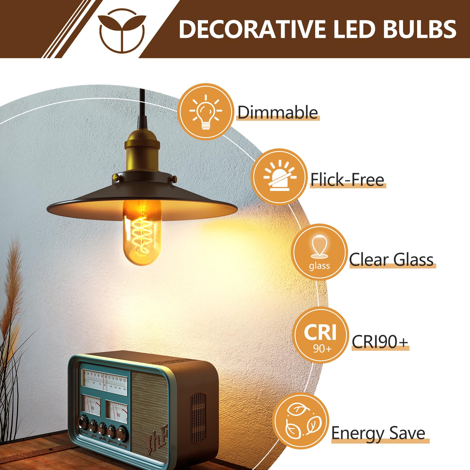 Nuodifan 4-Pack Vintage Led Edison Bulbs, Amber Glass 4W (40W Equivalent) 110V Spiral Antique Led Filament Bulb, 2700K Warm Whit