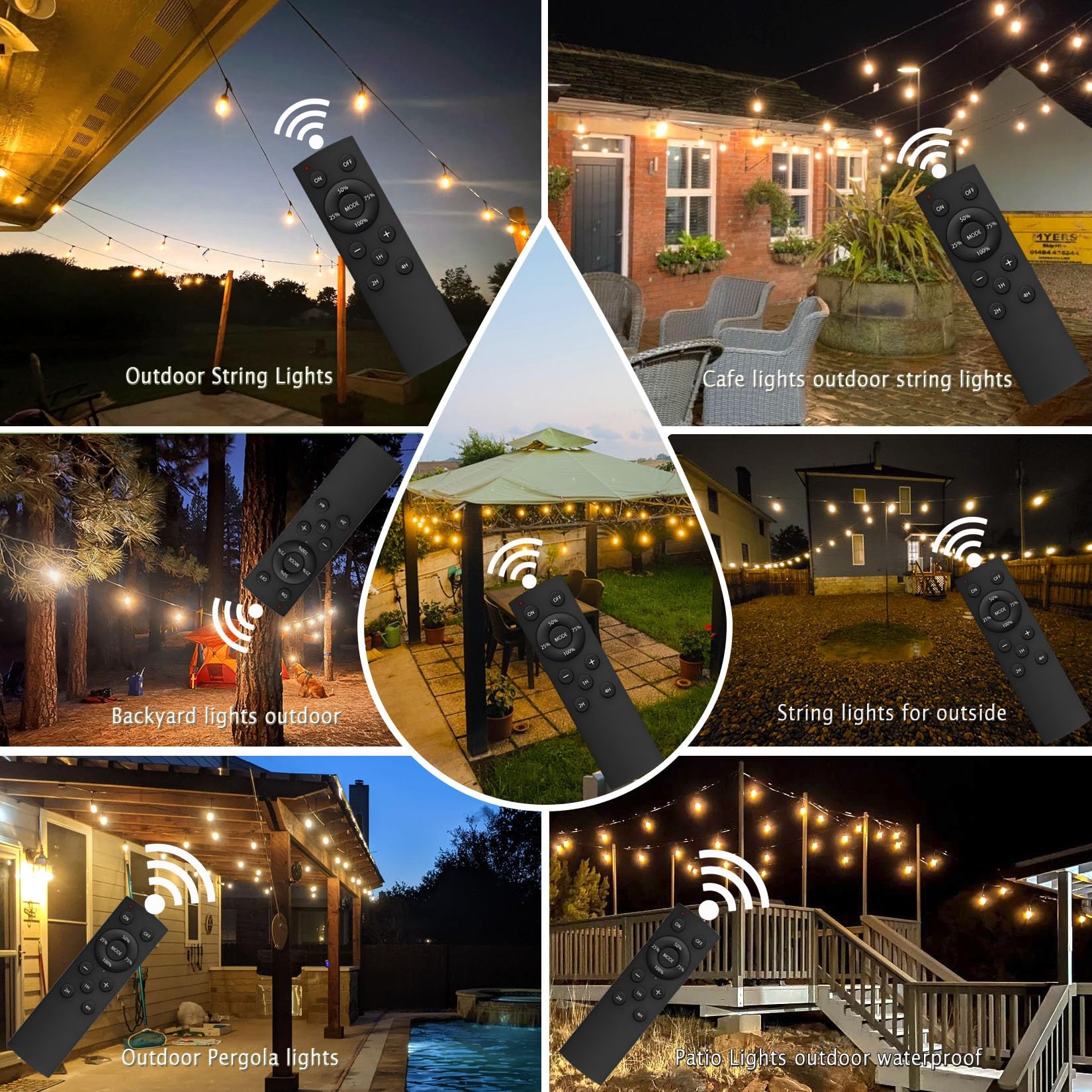 Remote Control Outdoor String Lights 200FT for Outside Patio Lights Waterproof with 63 Replaceable S14 Bulbs for Bistro Pergola