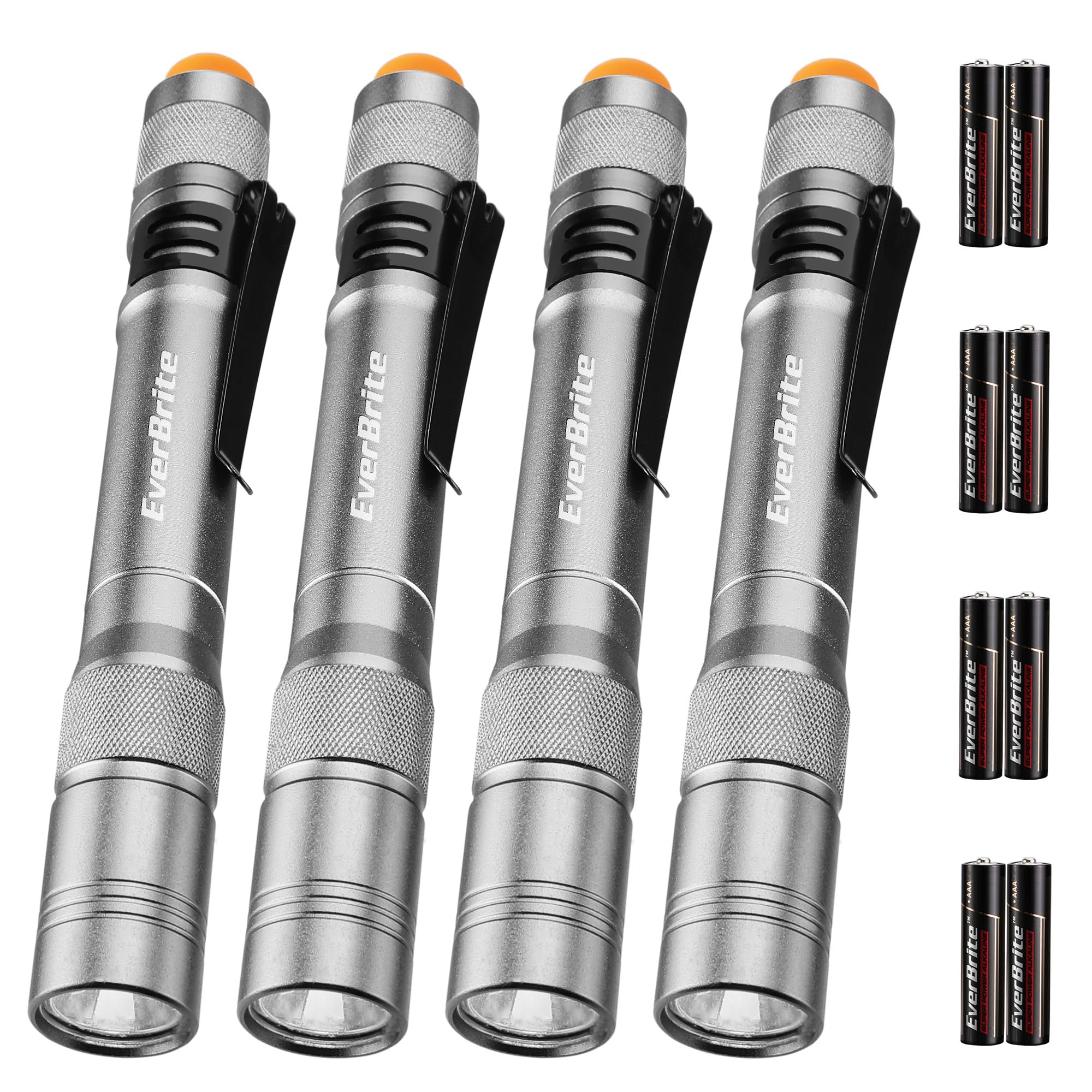 EverBrite Pen Light, 100LM LED Flashlight, Aluminum, Pack of 4, Gray, Model E101127AE