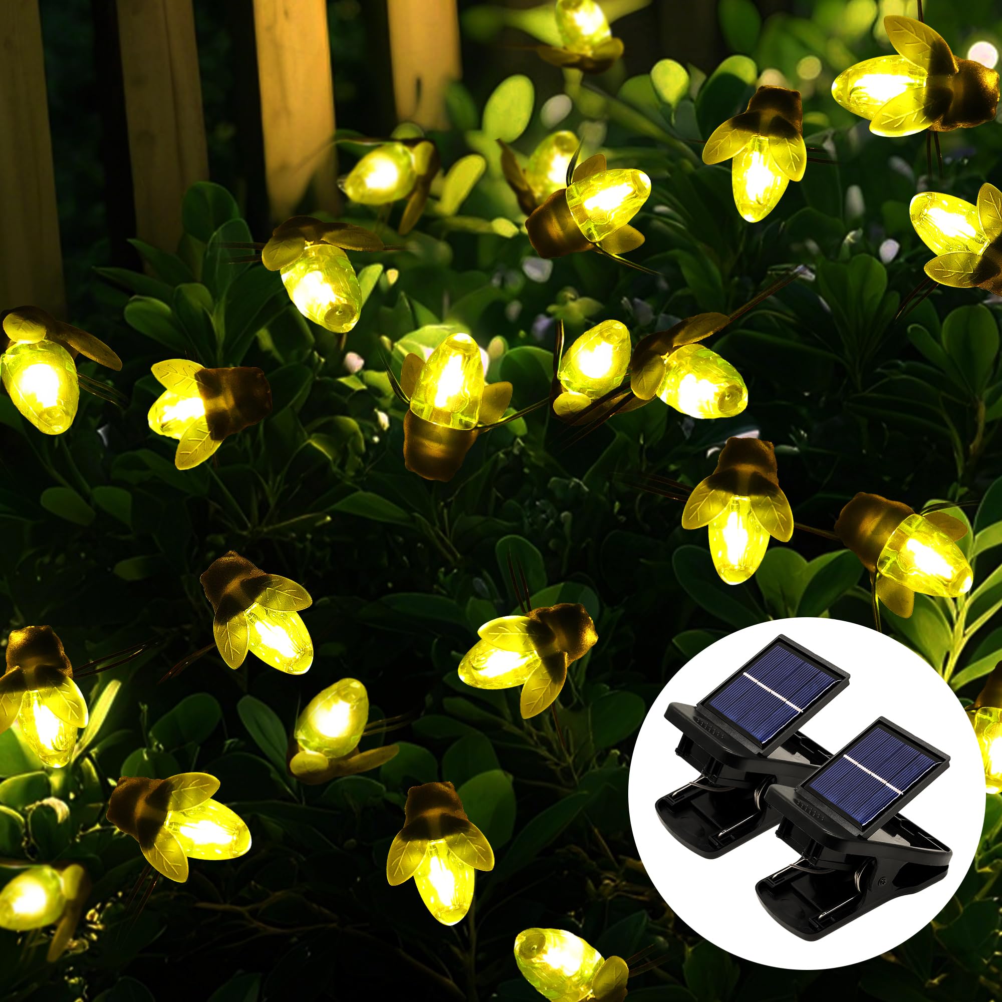 2Pack Solar Powered Firefly Lights Bugs, 19.6Ft 30 Led Solar Fireflies Lightning Bugs Fairy String Lights, Outdoor String Lights