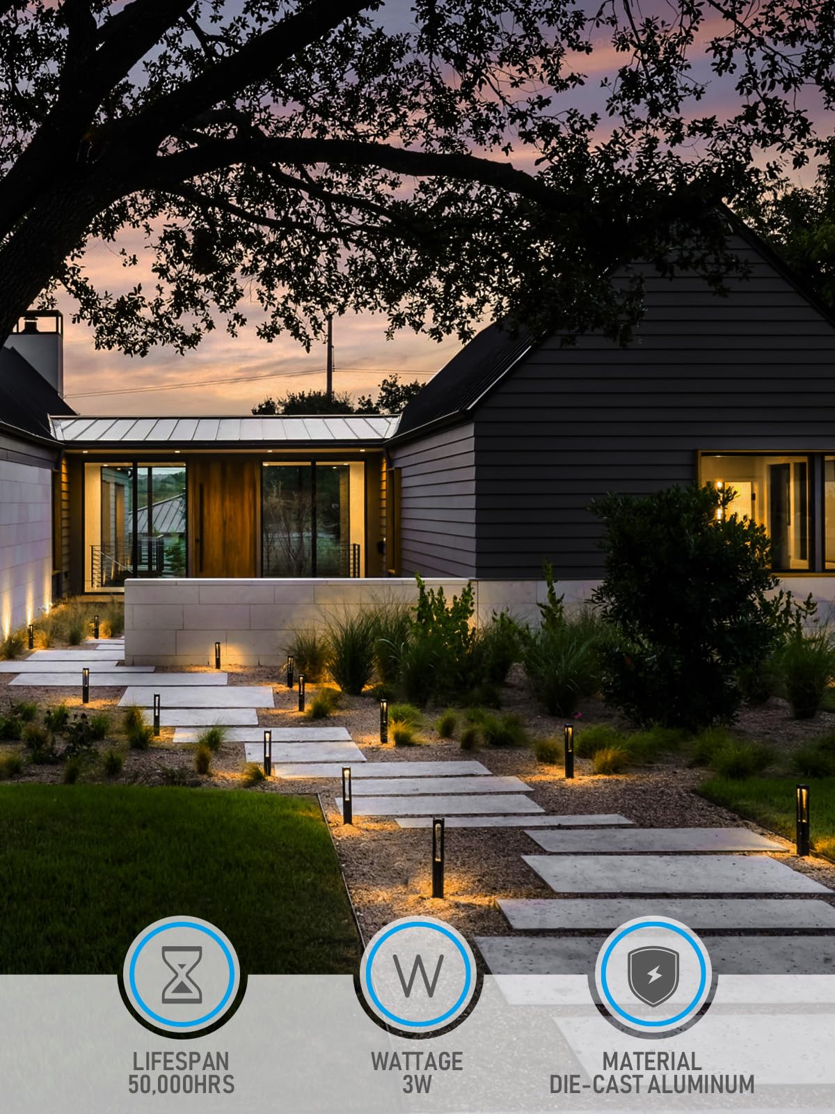 LEONLITE LED Bollard Path Lights, 3W Outdoor Landscape Lighting, Aluminum, Warm White 3000K, IP65 Waterproof, Model 51989, Pack of 10