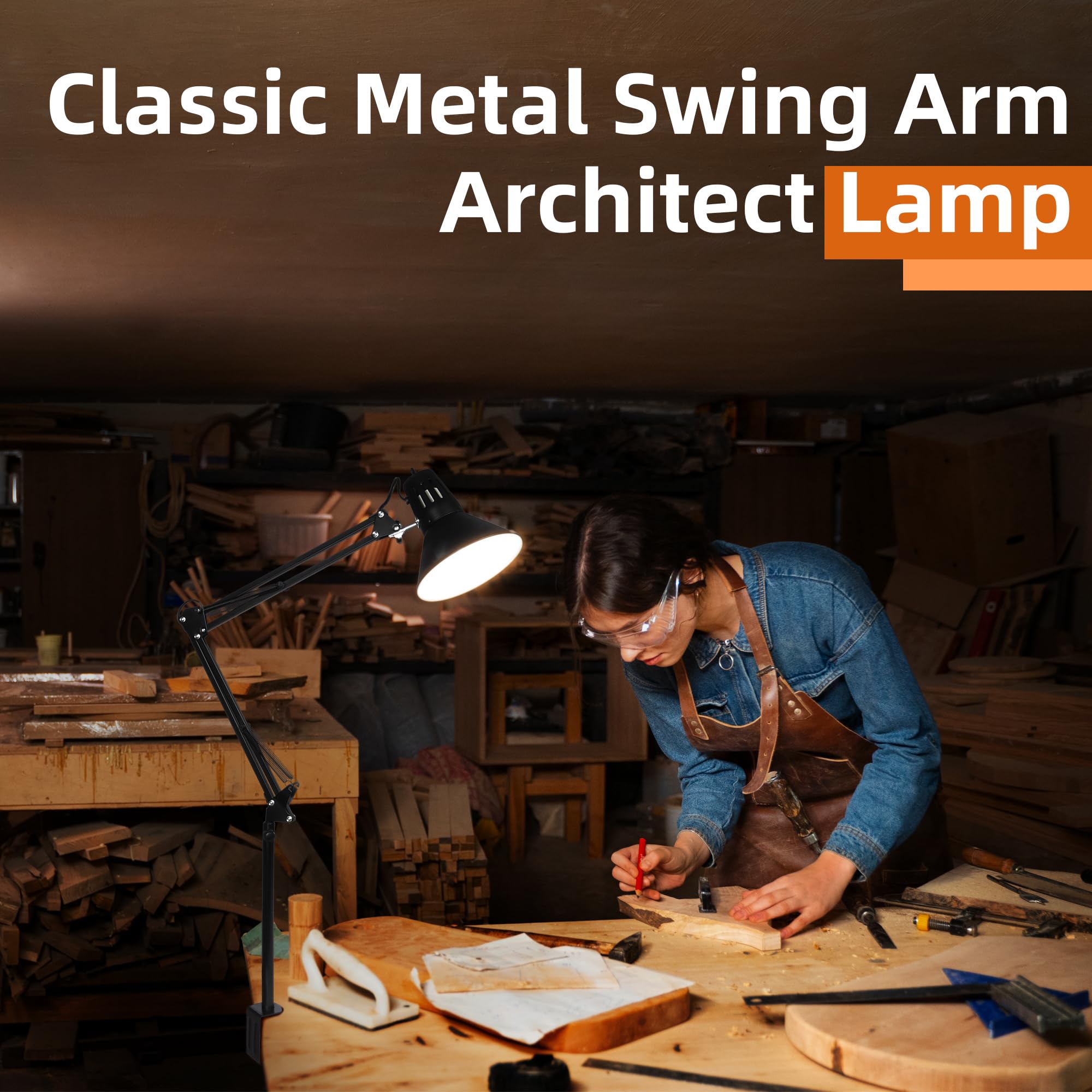 Hypool Extra Tall Black Desk Lamp - Eye-Caring Metal Swing Arm, Flexible Gooseneck, A19 E26 Bulb for Home Office, Reading, Garage