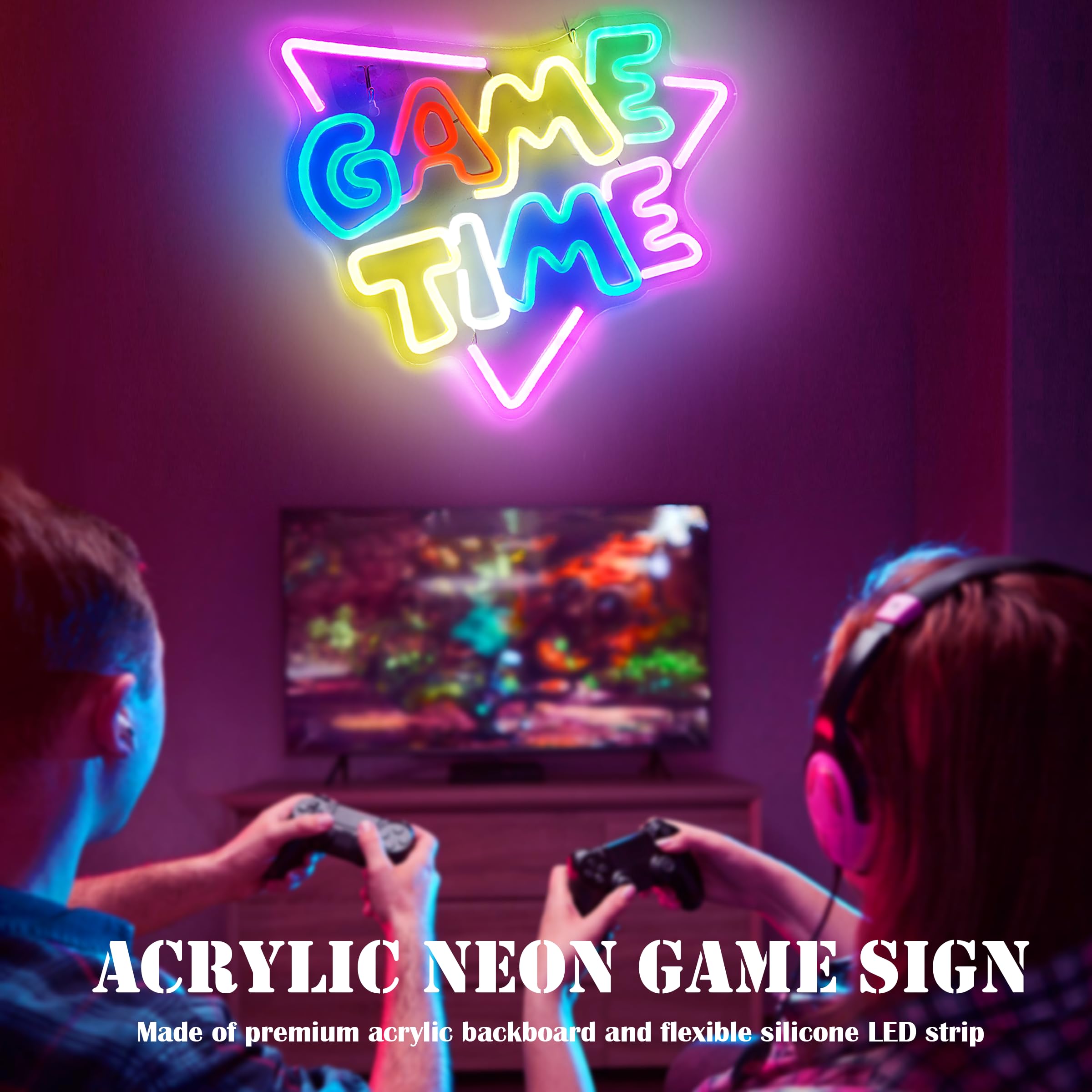 SmilingTown Neon Sign LED Wall Decor for Kids & Teens, GAME ON, 15.7 x 5.7 inches, Blue/White, Wired USB with Switch