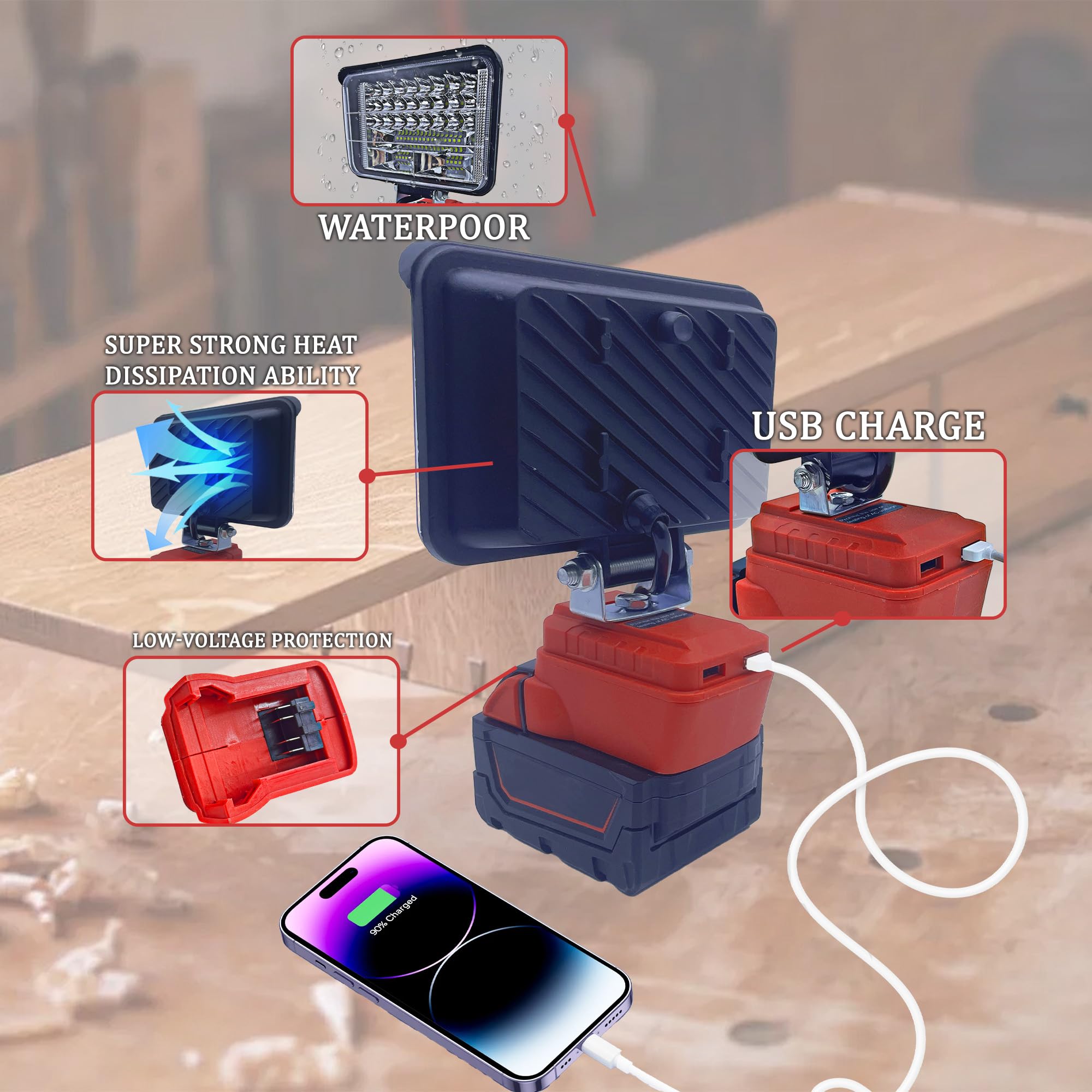 Byczone Led Work Light Cordless Handhelp For Milwaukee 18V Battery,60W 4500Lm Led Portable Light,Protection Usb Charging Port Fl