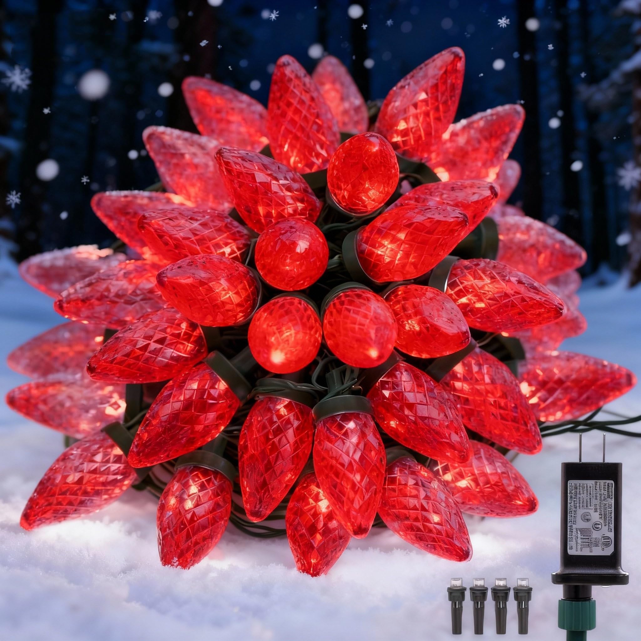 Ucutely C9 Led Christmas Lights Outdoor 33 Feet 50 Led 8 Lighting Modes Waterproof Connectable Christmas String Lights For Outside Roofline Patio Home Xmas Decorations (Red)