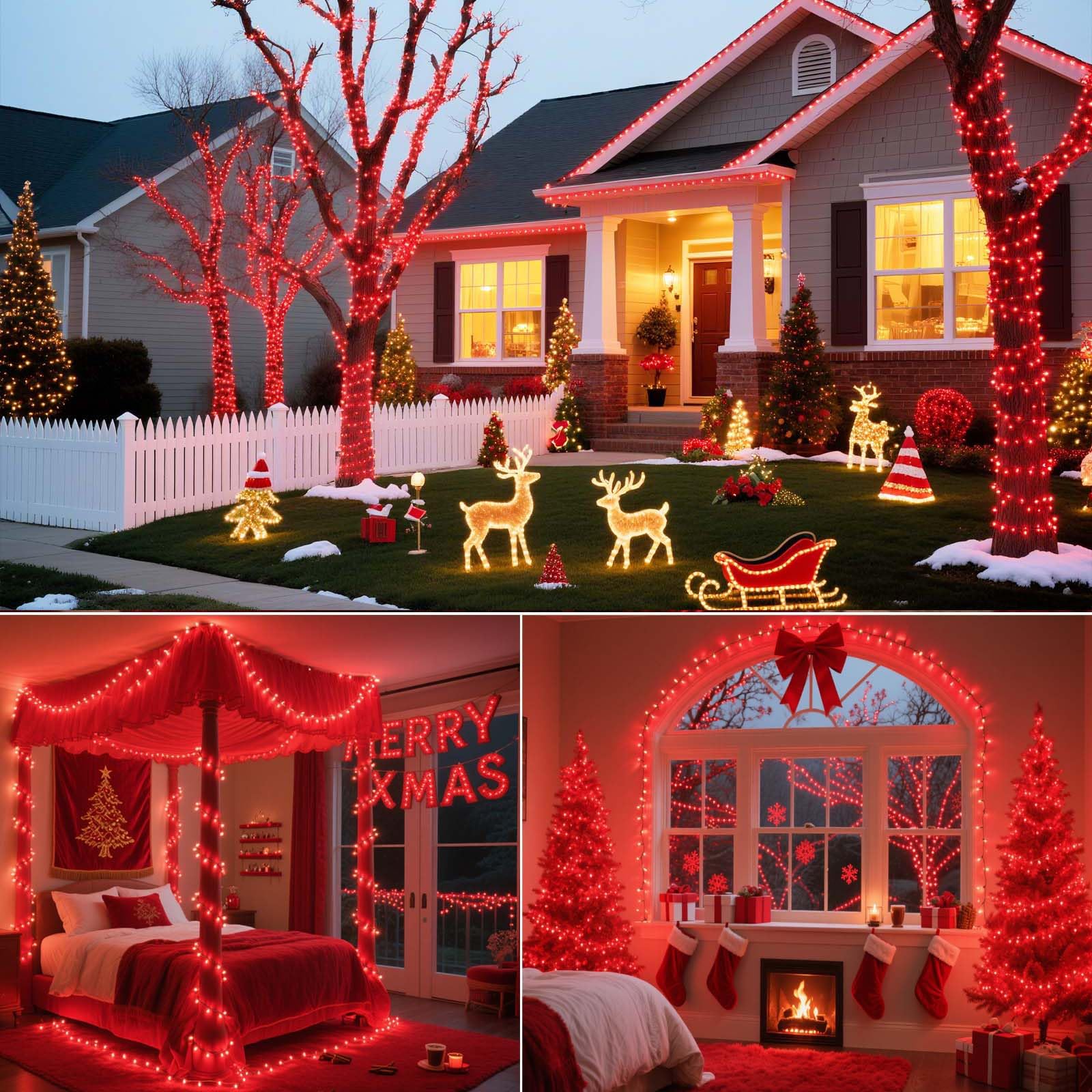 Tcamp 164Ft 500 Led Red Christmas Lights  8 Modes Christmas Tree Lights With Timer Memory Function  Green Wire Starry Fairy String Light For Xmas Tree Outdoor Indoor Decor