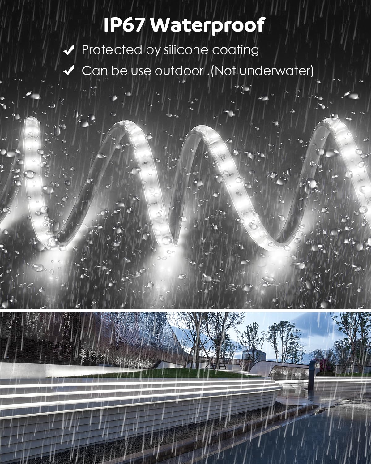 Aclorol LED Rope Light Waterproof 40M Double Row Cold White Dimmable with Remote Control for Outdoor AC110V-120V