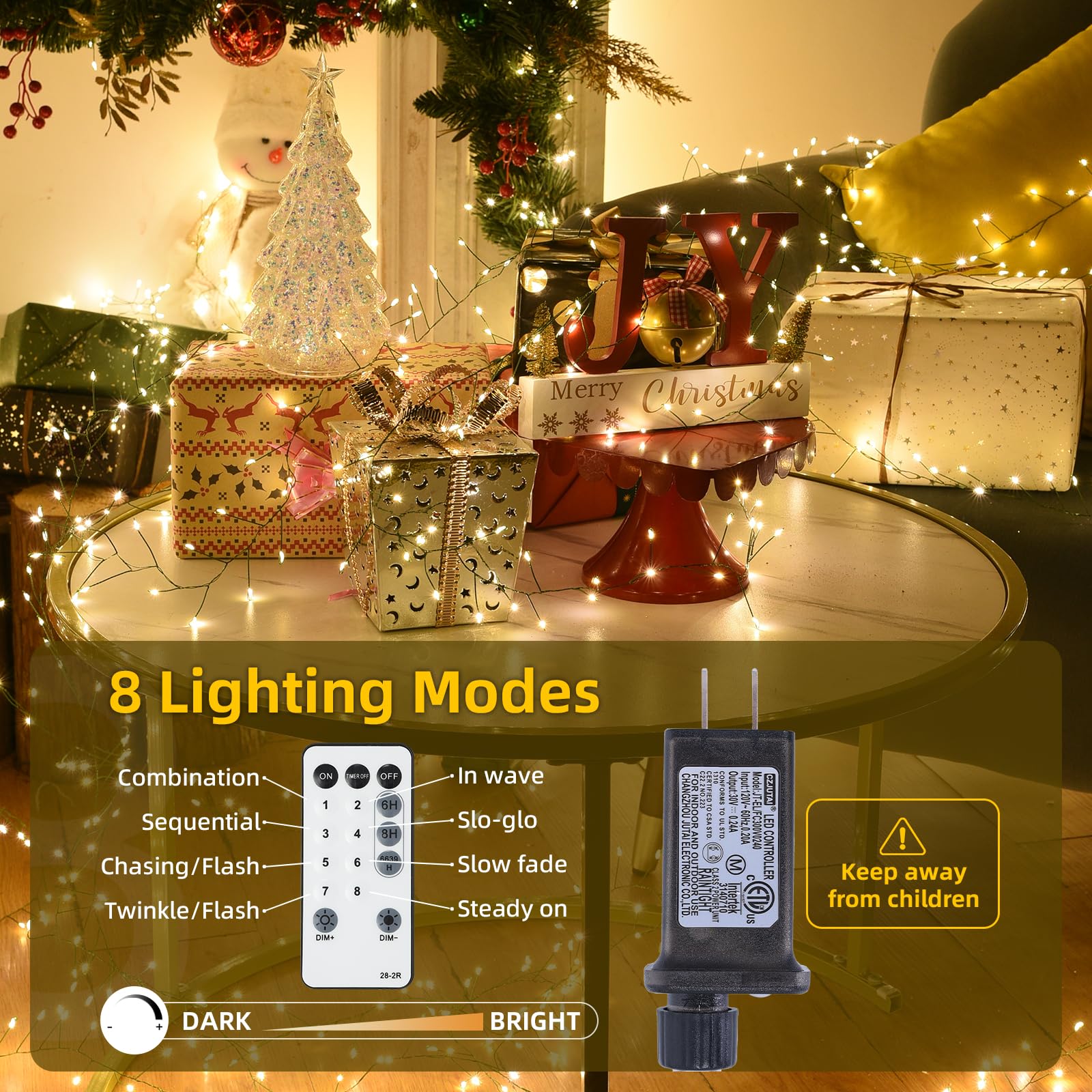 Lycklig Fairy Lights 32.8Ft 500LED Warm White Copper Waterproof Green Wire Remote Twinkle String Light Model LY-500LED-LS-WW-YK